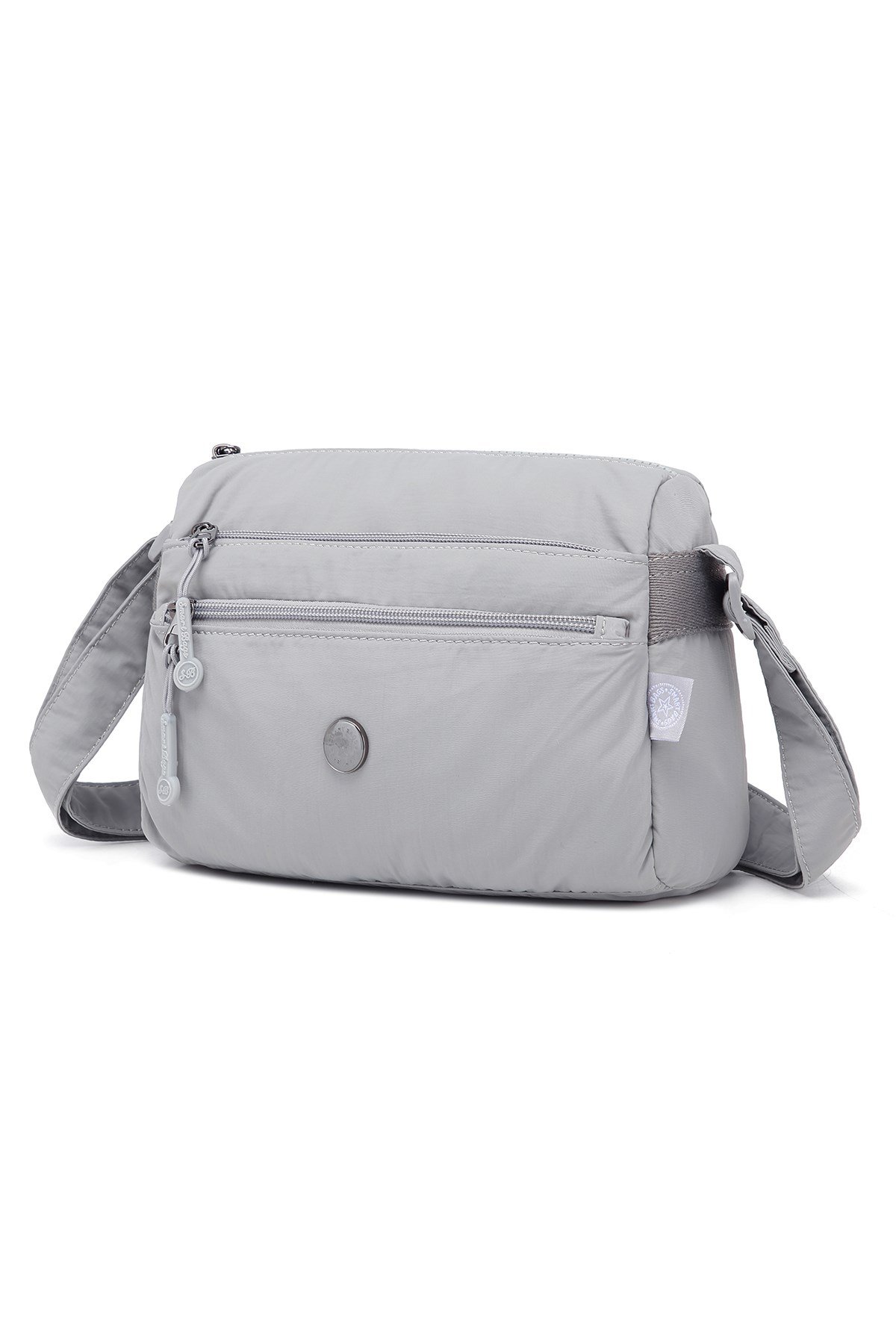 Smart Bags Gri Kadın Omuz Çantası Hafif Kumaş Çok Cepli Çapraz Uzun Askılı