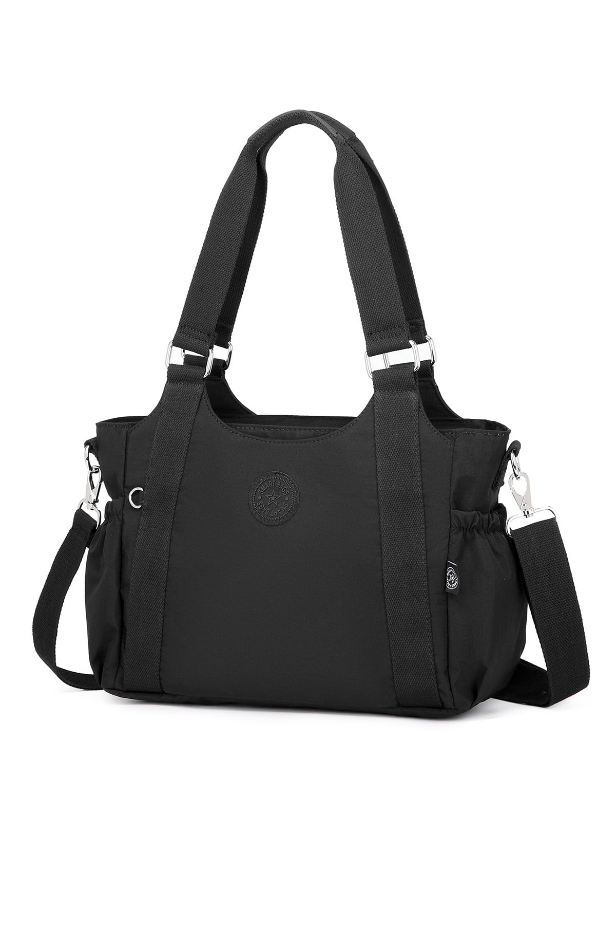 Smart Bags Günlük Orta Boy Su Geçirmez Krınkıl Kumaş Kadın Omuz Çantası Siyah