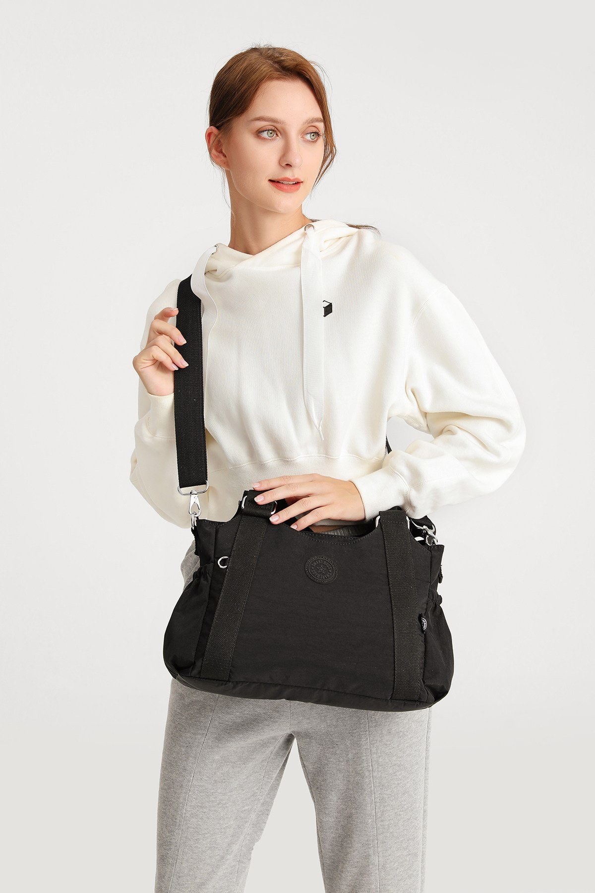 Smart Bags Günlük Orta Boy Su Geçirmez Krınkıl Kumaş Kadın Omuz Çantası Siyah