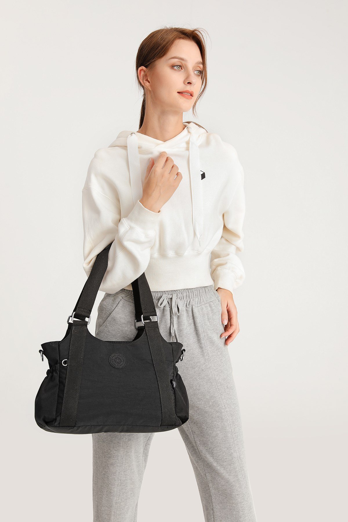 Smart Bags Günlük Orta Boy Su Geçirmez Krınkıl Kumaş Kadın Omuz Çantası Siyah