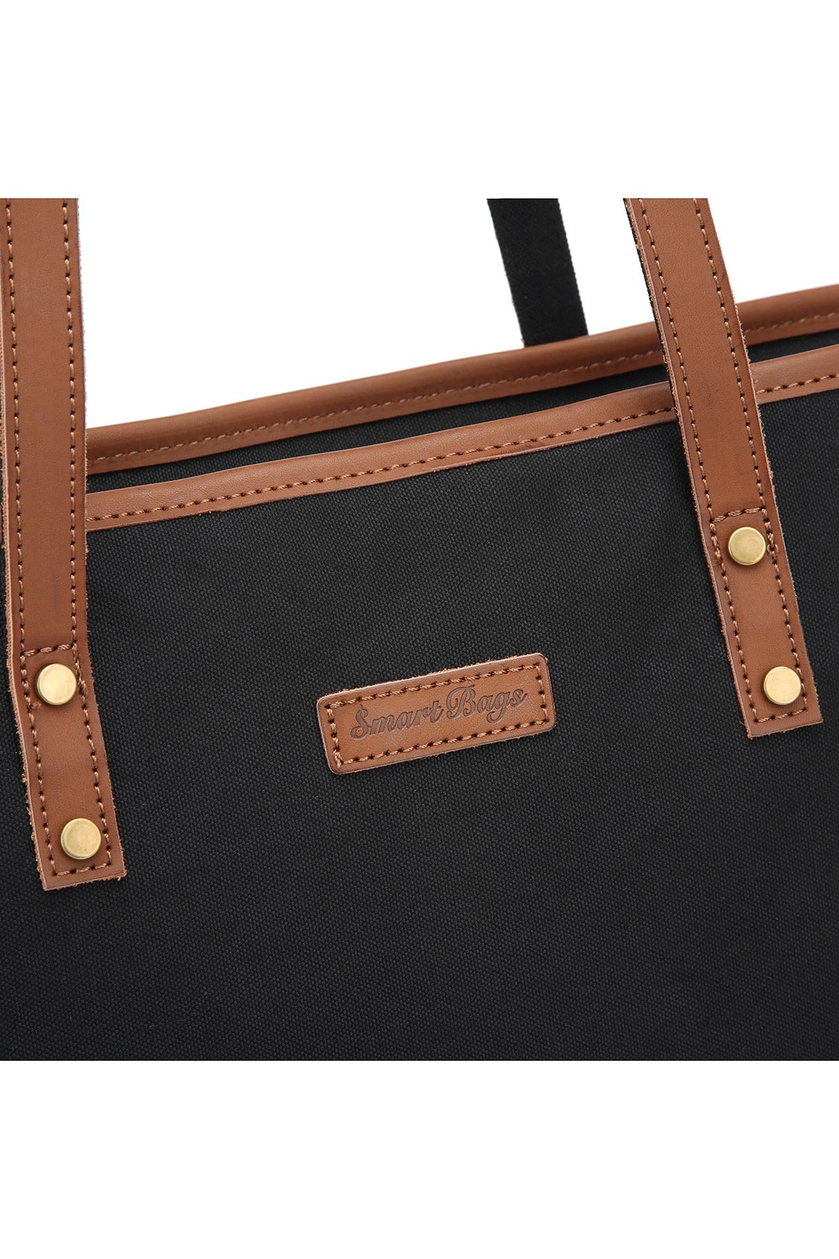 Smart Bags Haki Kadın Omuz Çantası Büyük Boy Kanvas Kumaş Hakiki Deri Detaylı