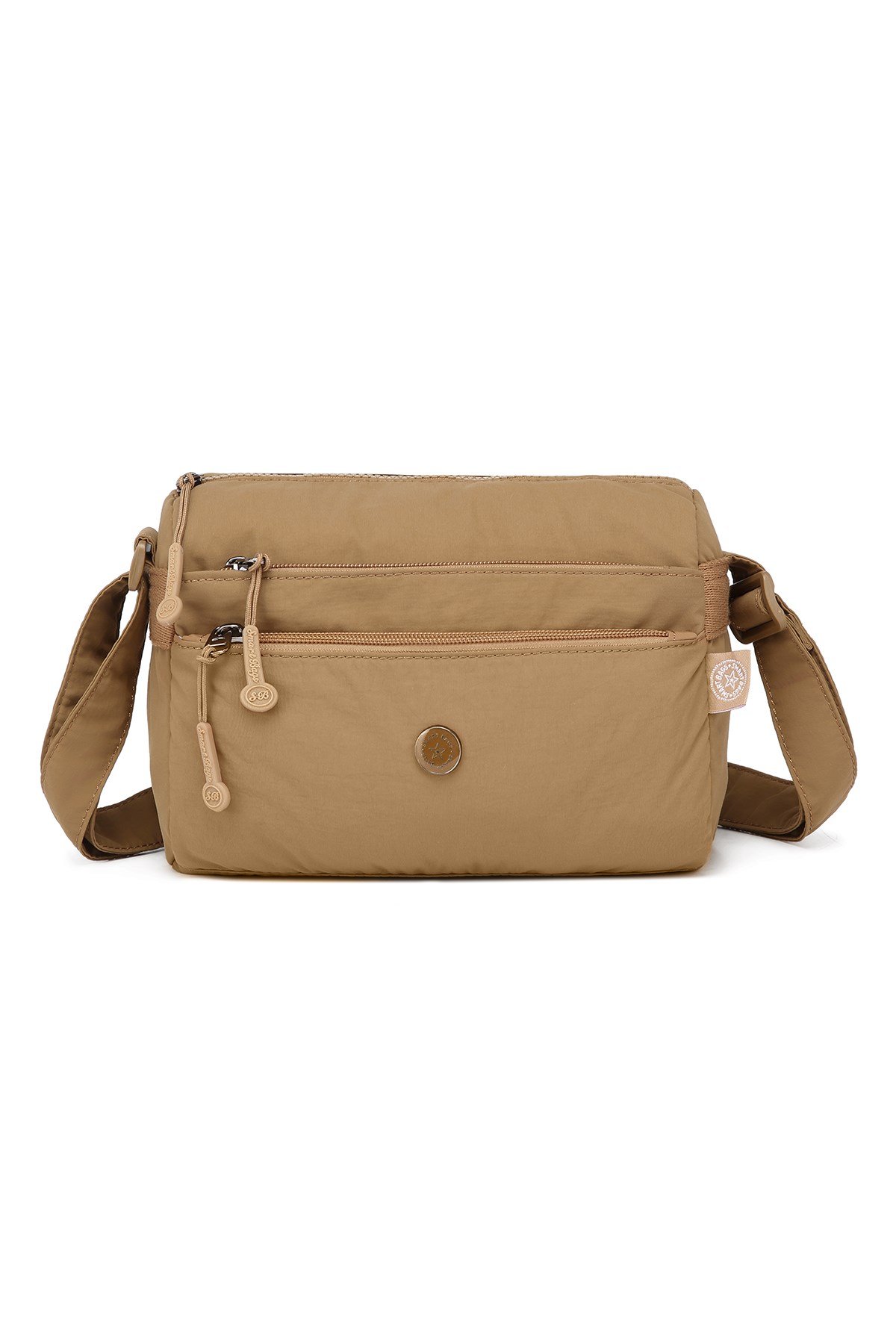Smart Bags Kahve Kadın Omuz Çantası Hafif Kumaş Çok Cepli Çapraz Uzun Askılı