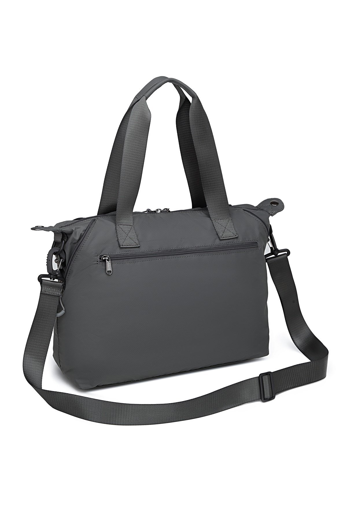 Smart Bags Koyu Gri Kadın Omuz ve Spor Çantası Hafif Kumaş Uzun Askılı Çok Cepli