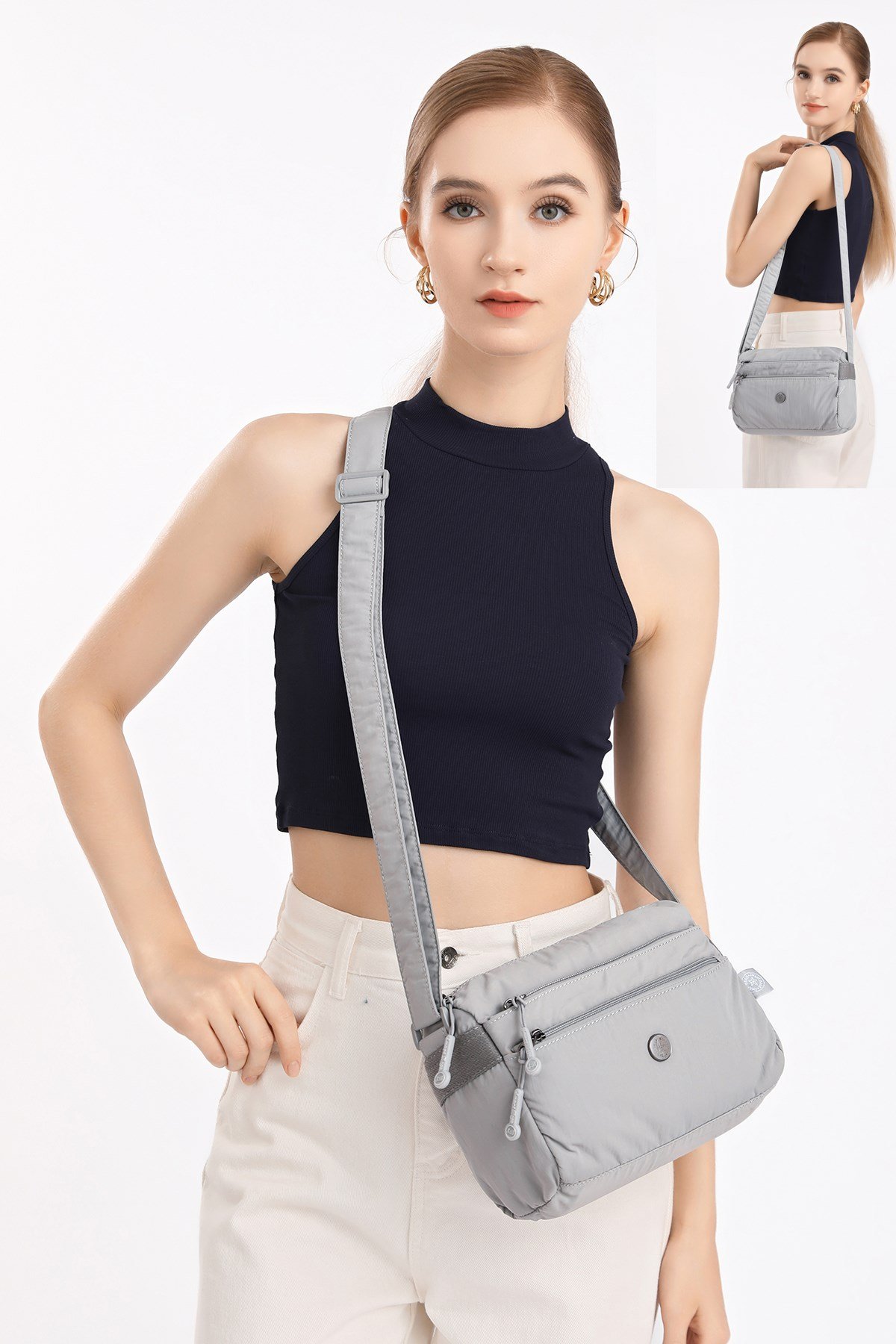 Smart Bags Mor Kadın Omuz Çantası Hafif Kumaş Çok Cepli Çapraz Uzun Askılı