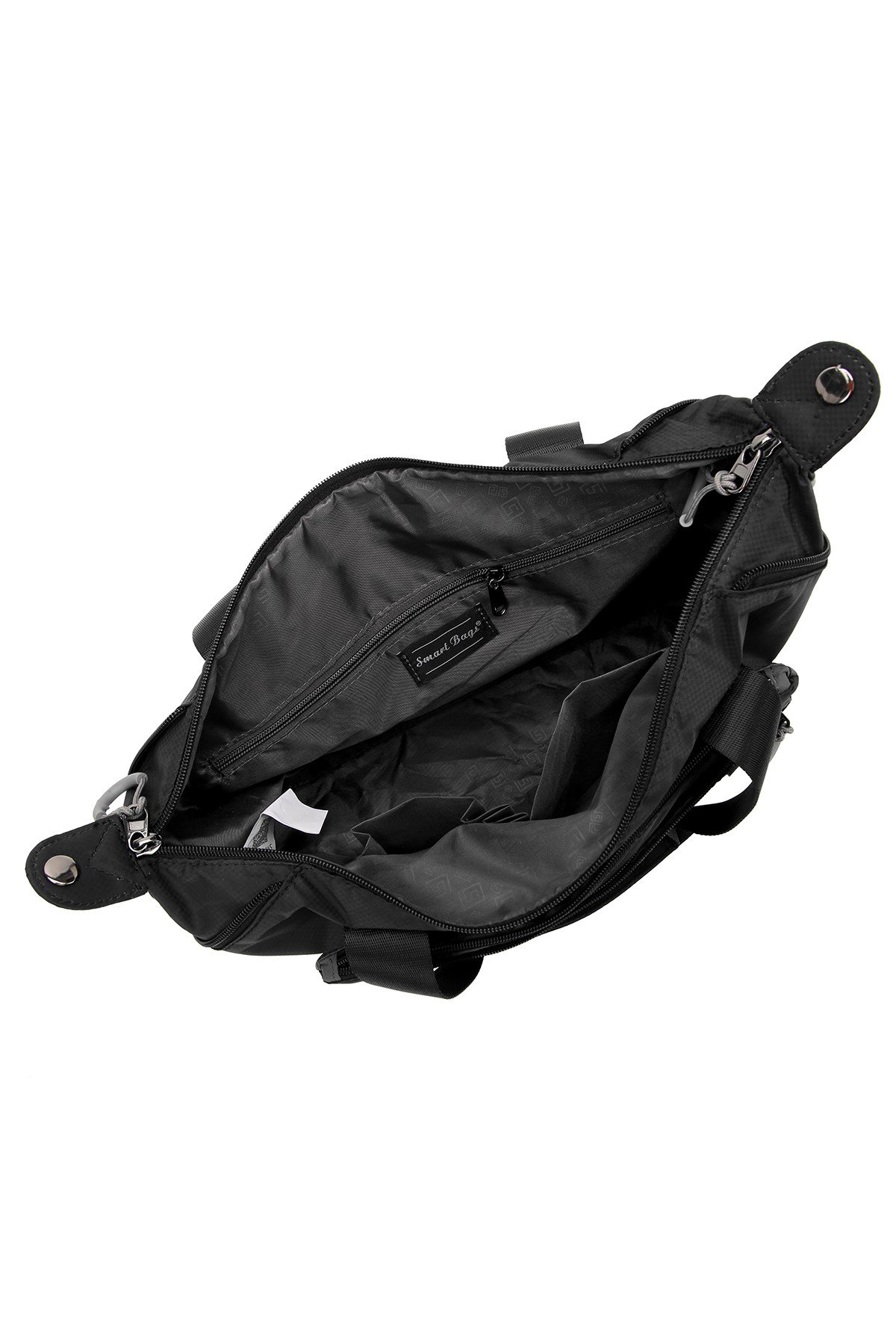 Smart Bags Siyah Kadın Omuz ve Spor Çantası Hafif Kumaş Uzun Askılı Çok Cepli