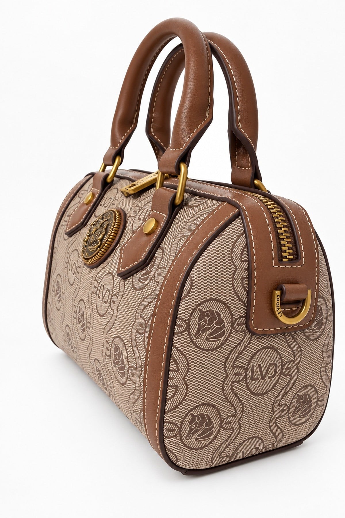Unicorn Baskılı Mini Boy Speedy Tasarım Kadın El ve Omuz Çantası Camel