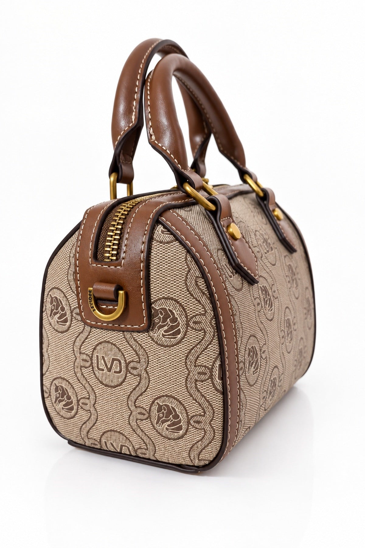 Unicorn Baskılı Mini Boy Speedy Tasarım Kadın El ve Omuz Çantası Camel