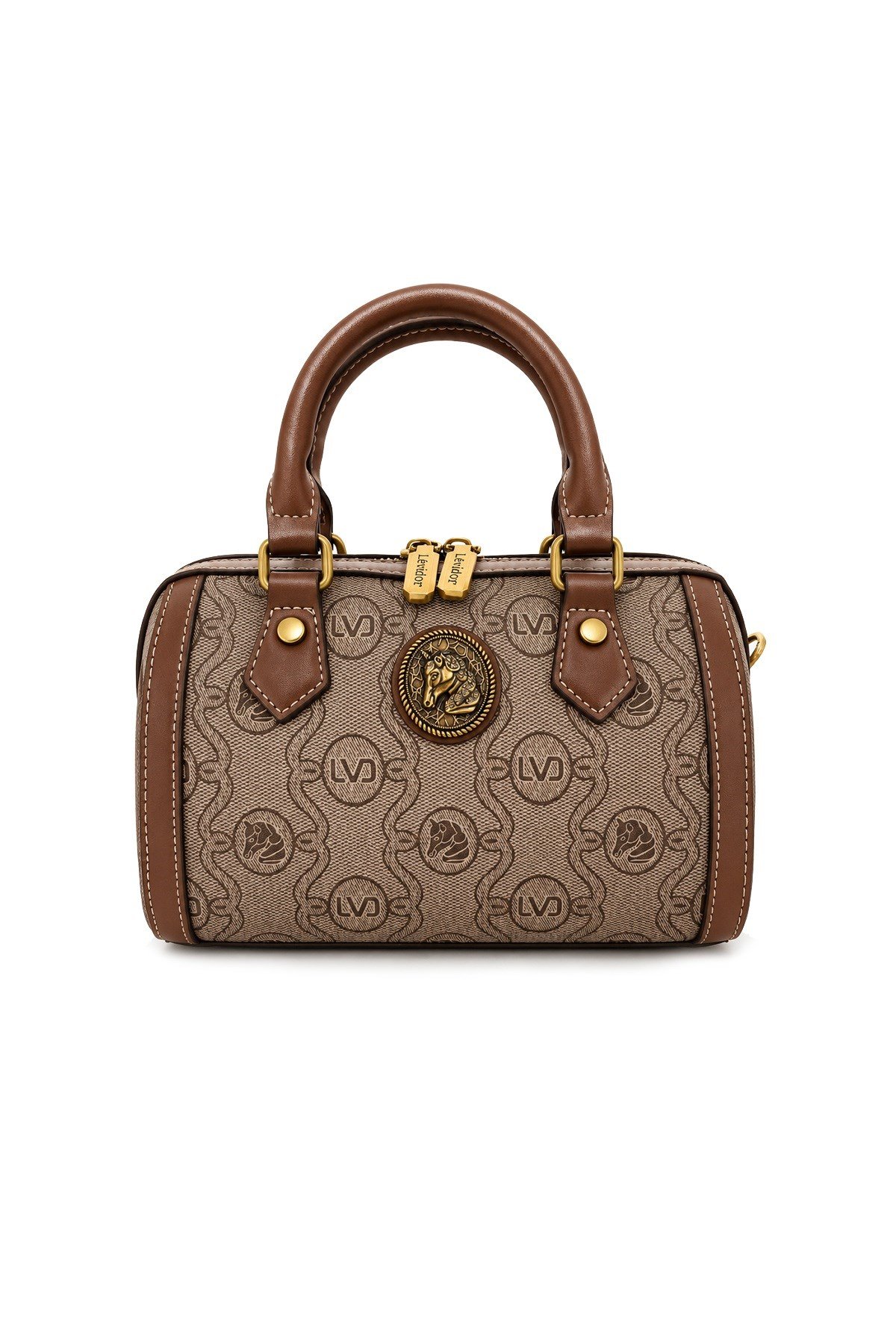 Unicorn Baskılı Mini Boy Speedy Tasarım Kadın El ve Omuz Çantası Camel