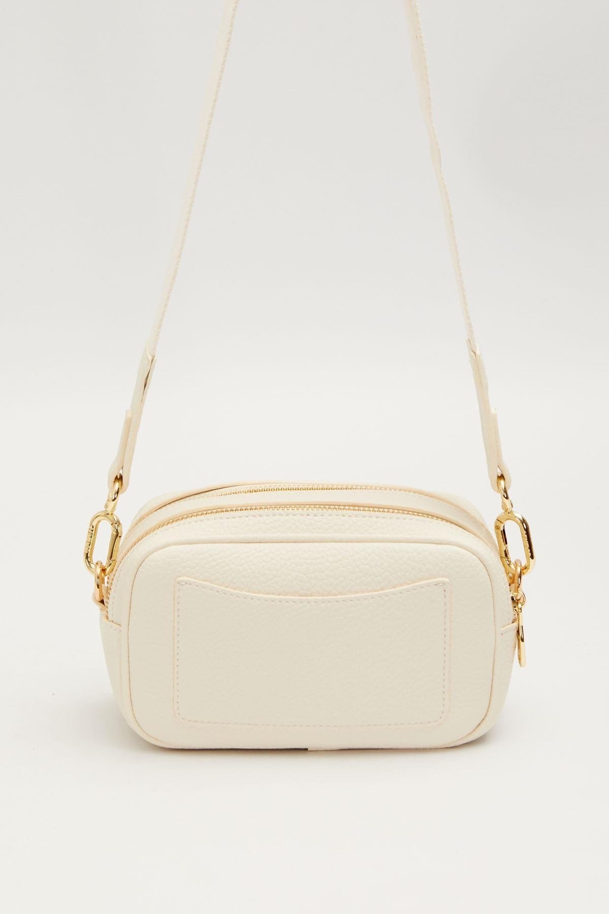 Uzun Askılı Küçük Boy Crossbody Çift Bölmeli Logo Detaylı Kadın Günlük Omuz Çantası Beyaz