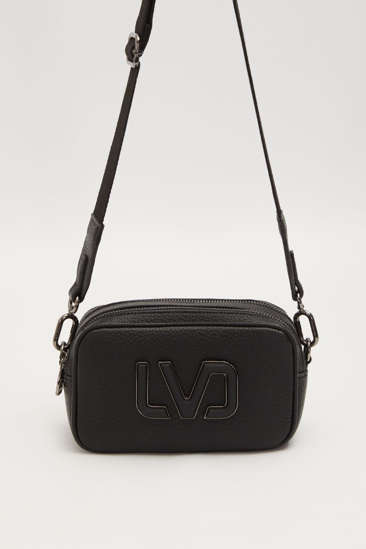 Uzun Askılı Küçük Boy Crossbody Çift Bölmeli Logo Detaylı Kadın Günlük Omuz Çantası Siyah