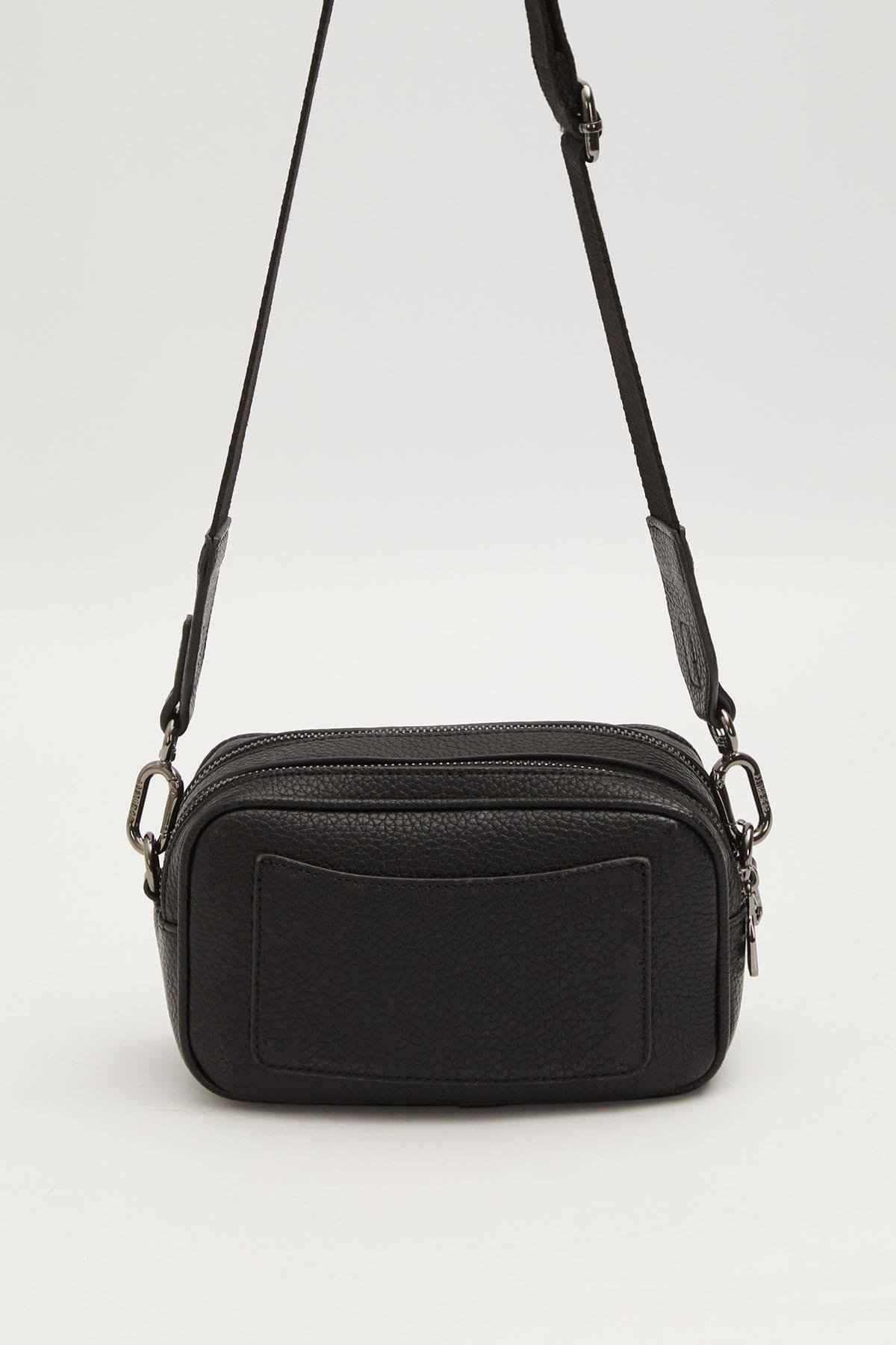 Uzun Askılı Küçük Boy Crossbody Çift Bölmeli Logo Detaylı Kadın Günlük Omuz Çantası Siyah