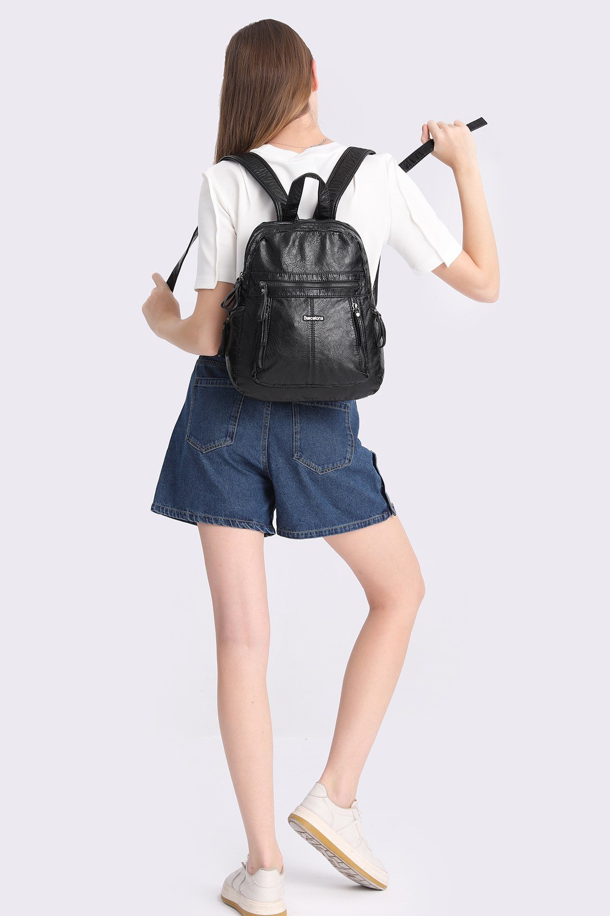 Yıkama Deri Orta Boy Kadın Sırt Çantası 21-K Barcelona 1846-7