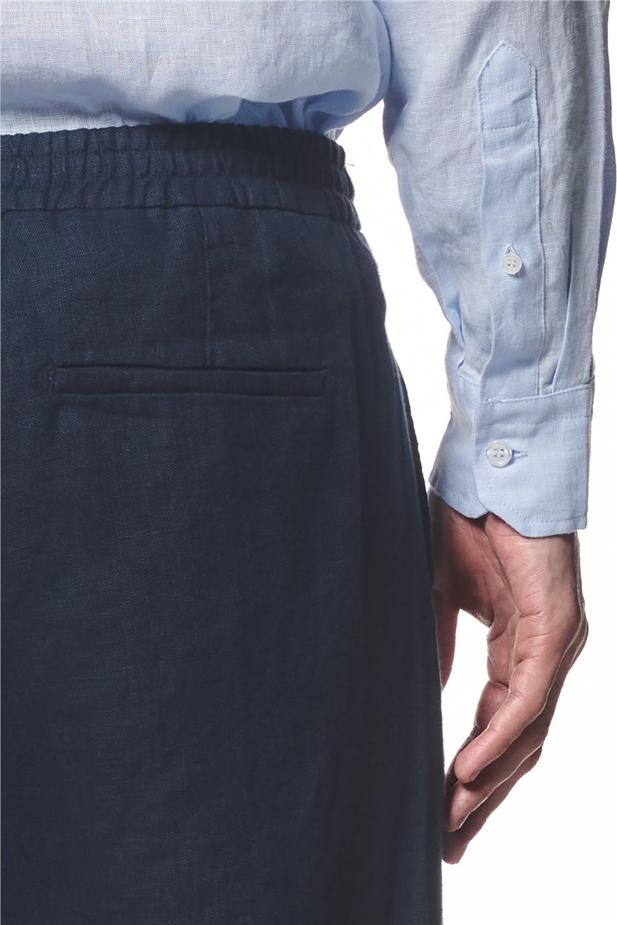 %100 Keten Beli Lastikli Pantolon