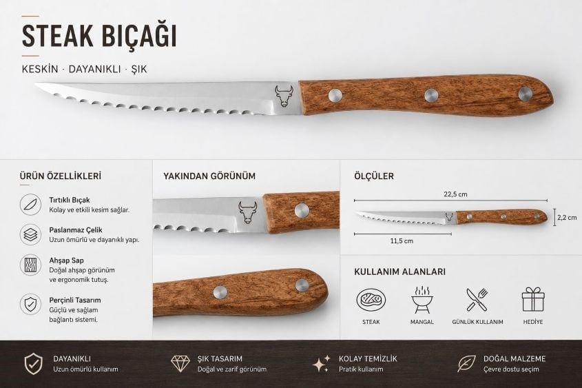 Ahşap Saplı Steak Bıçağı