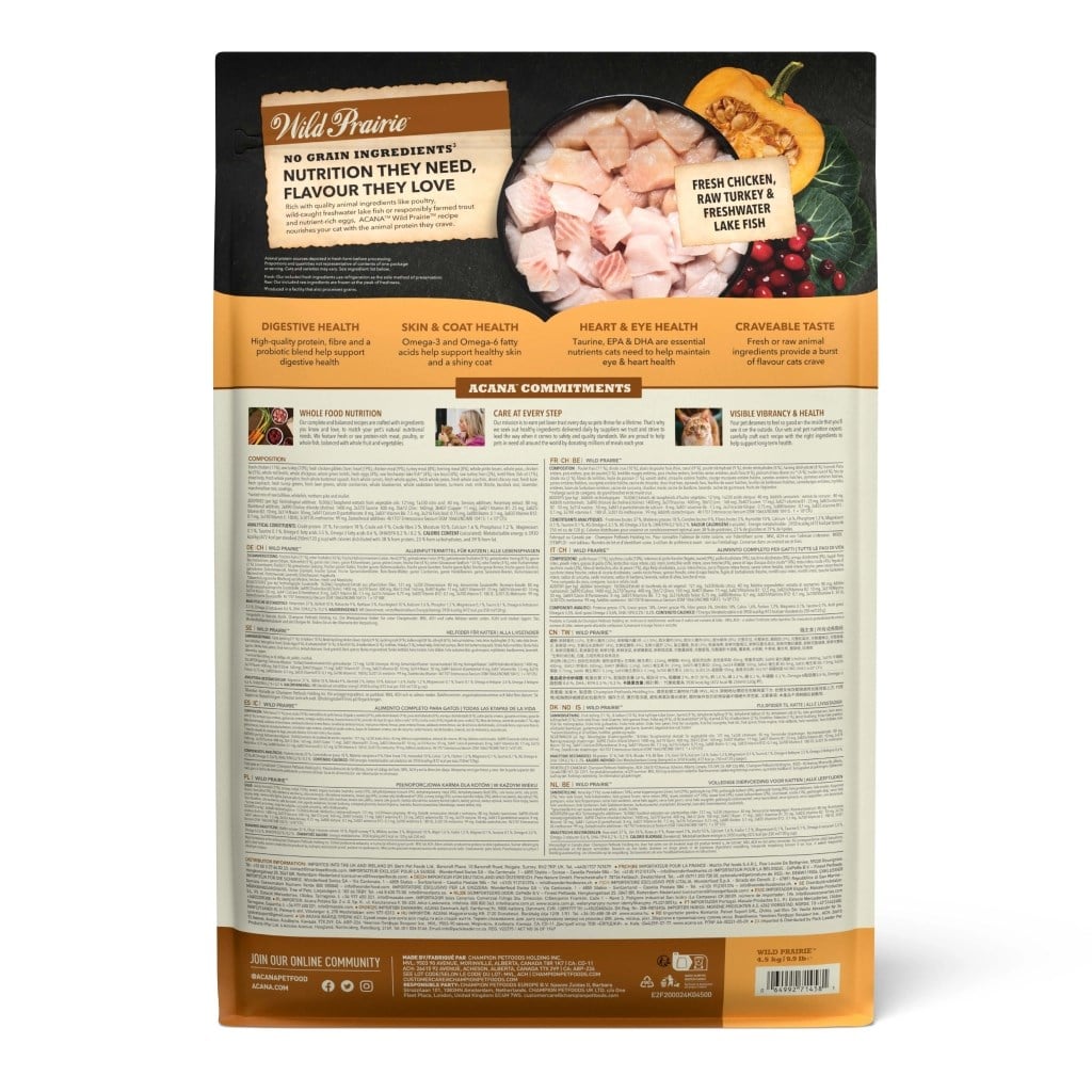  Acana Wild Prairie Tavuklu ve Balıklı Tahılsız Tüm Irk ve Yaşam Evreleri İçin Kedi Maması 4,5 kg