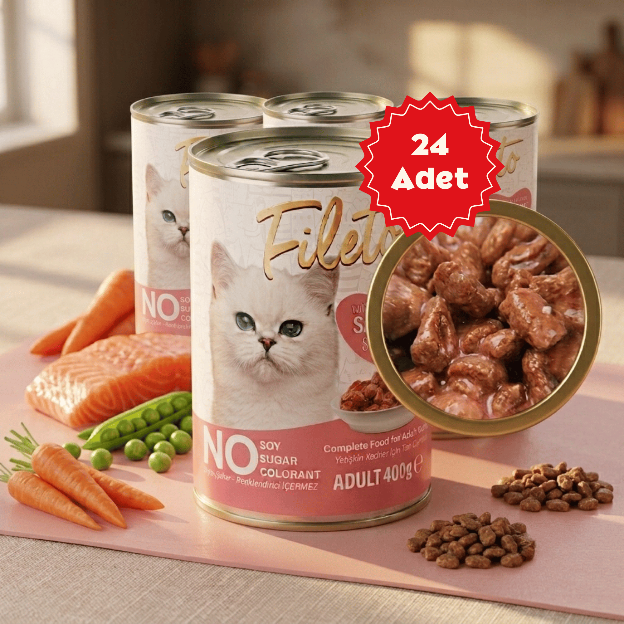  Bestpet Fileto Somon Parça Etli Ve Soslu Yetişkin Kedi Konservesi 400gr X 24 Adet