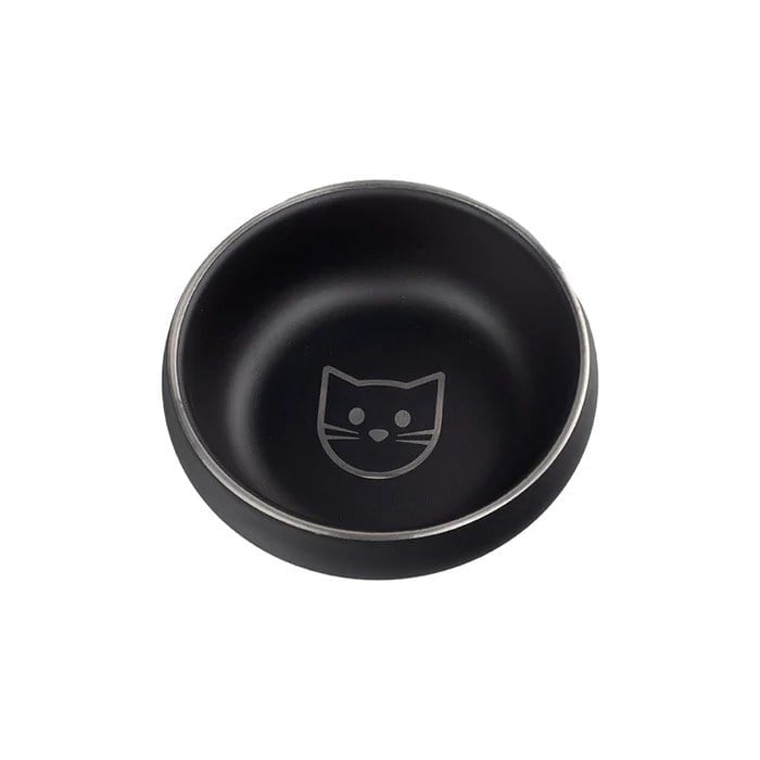 Bikoşu Mama Lazer İşlemeli Siyah Çelik Kedi Mama Su Kabı 12 Cm