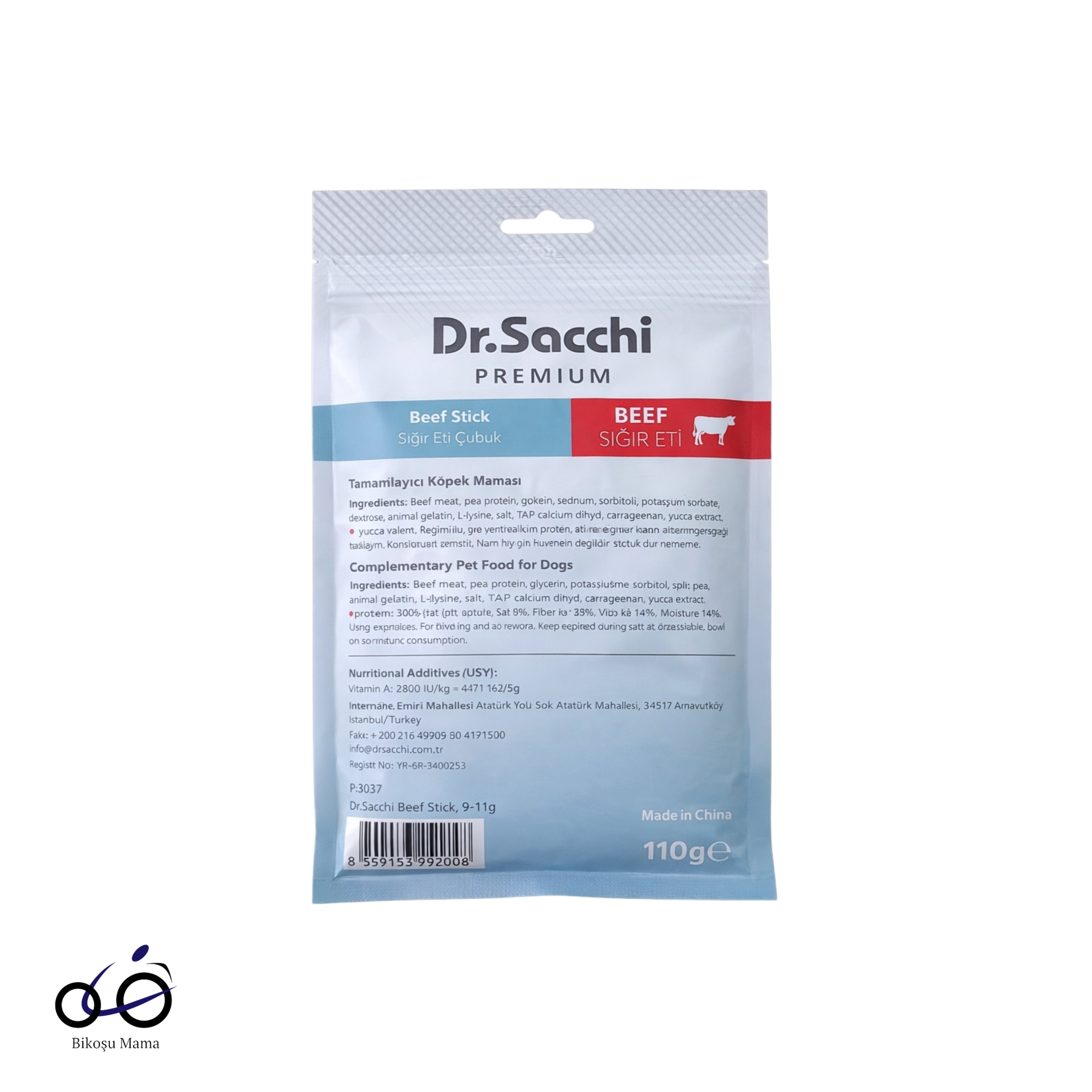 Dr.Sacchi Premium Sığır Etli Çubuk Tahılsız Köpek Ödülü 5'' 10'lu 100gr