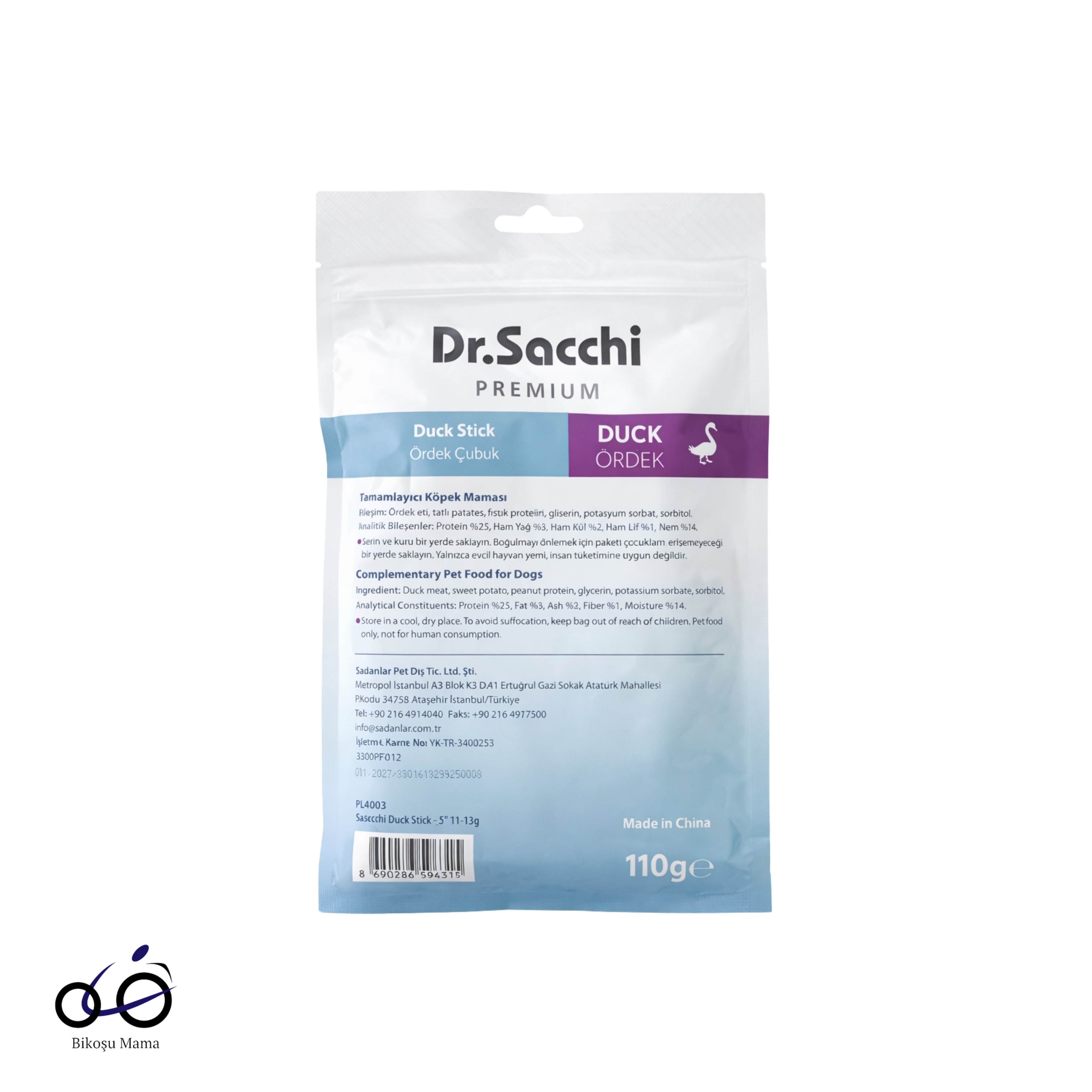 Dr.Sacchi Premium Ördekli Çubuk Tahılsız Köpek Ödülü 5'' 10'lu 110gr