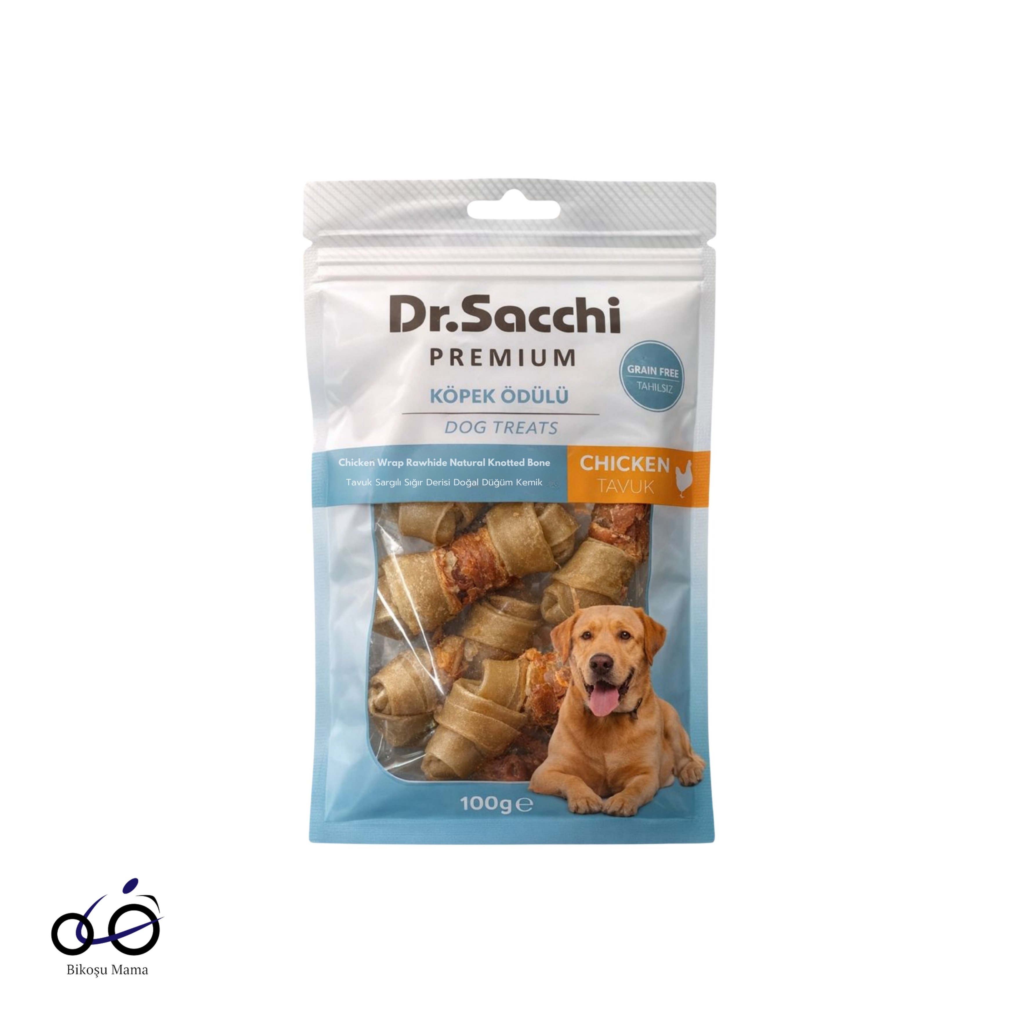 Dr.Sacchi Premium Tavuk Sargılı Sığır Derisi Doğal Düğüm Kemik Tahılsız Köpek Ödülü 2“ 8'li 100gr