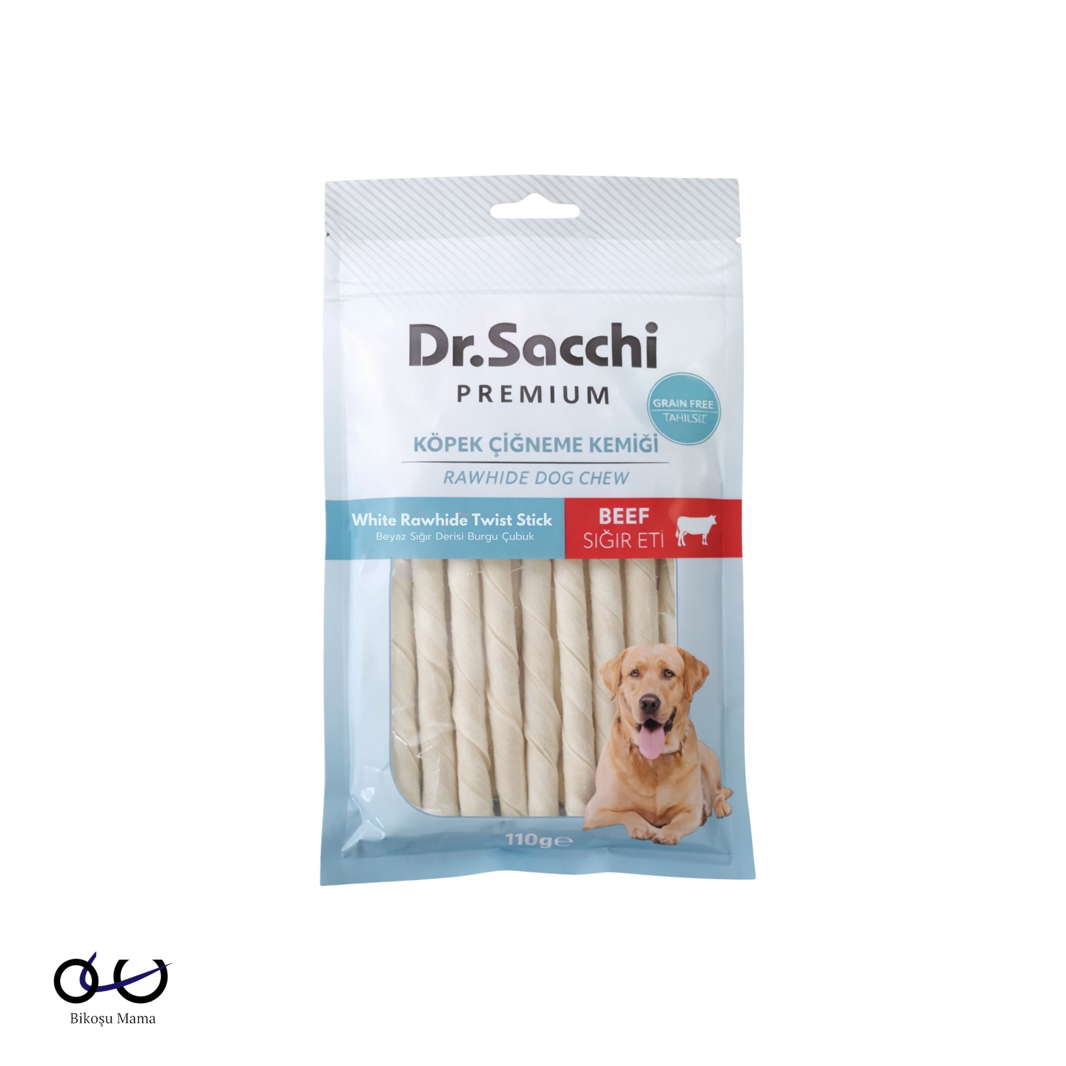 Dr.Sacchi Premium Sığır Etli Beyaz Sığır Derisi Tahılsız Köpek Ödül Çubuğu 5'' 15'li 110gr