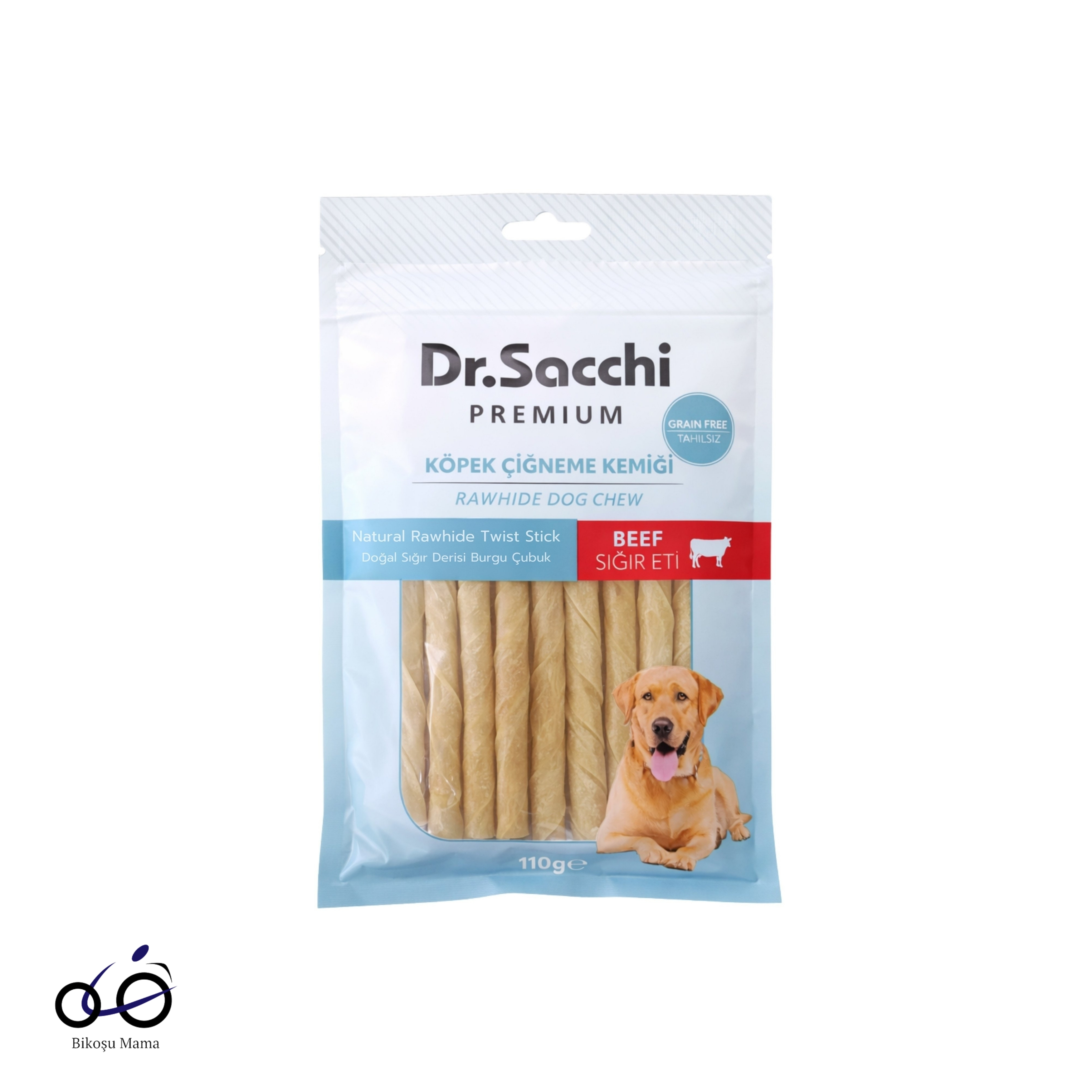 Dr.Sacchi Premium Sığır Etli Doğal Sığır Derisi Burgu Çubuk Tahılsız Köpek Ödülü 5'' 15'li 110gr