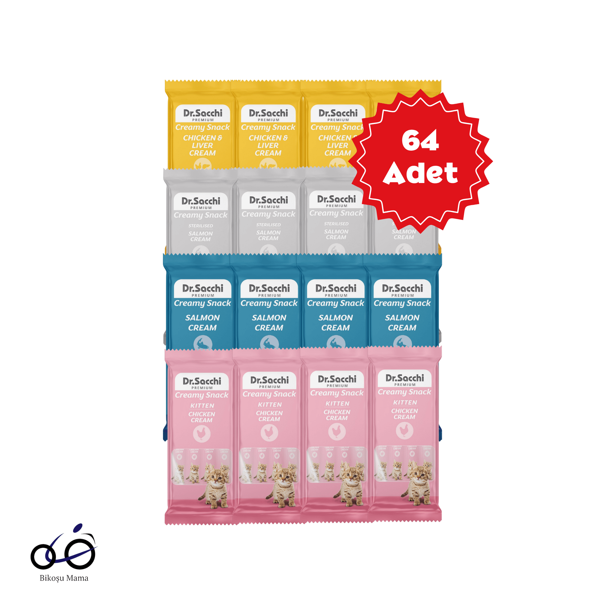  Dr.Sacchi Creamy Snack Karışık Sıvı Kedi Ödülü 4x14gr 64 Adet