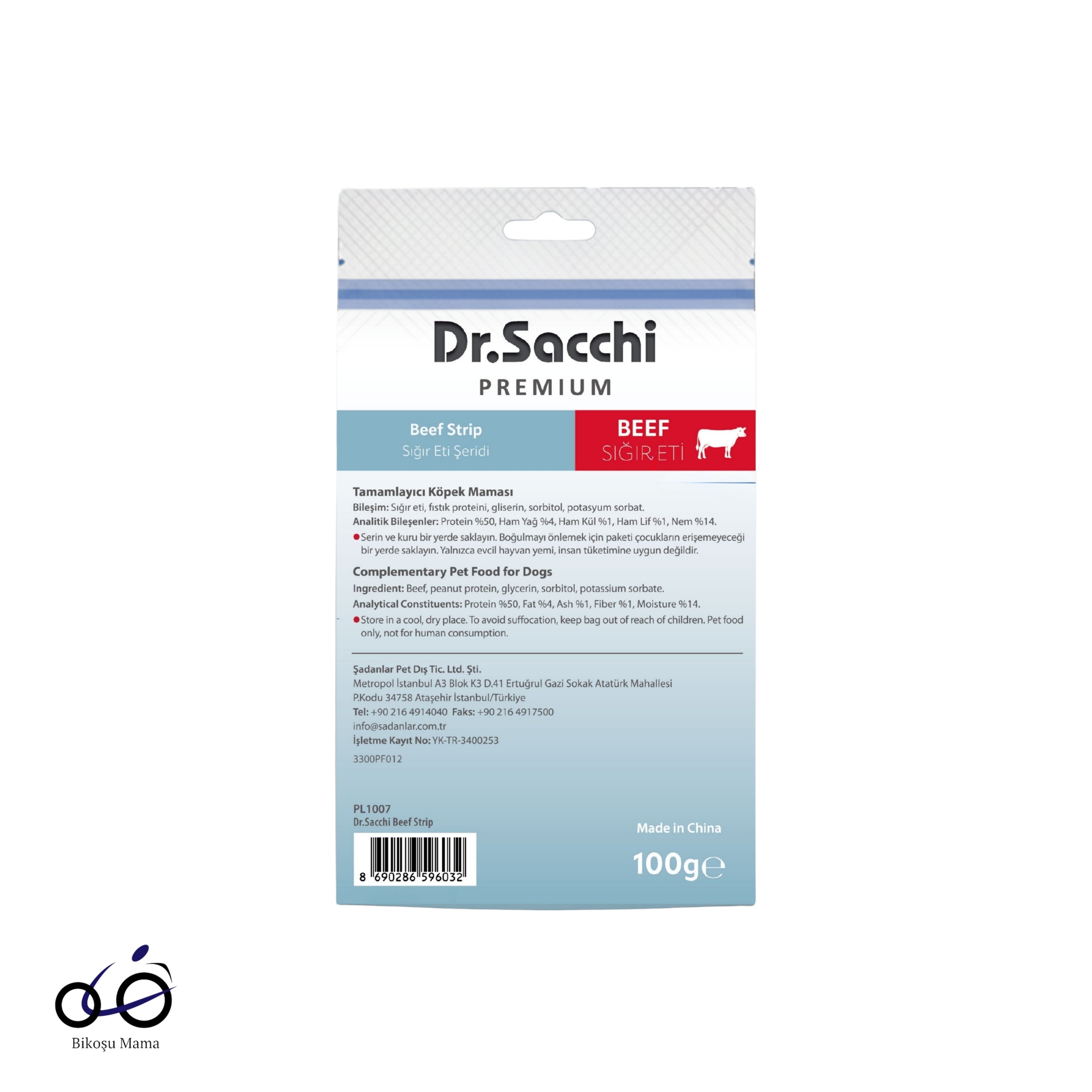 Dr.Sacchi Premium Sığır Eti Şeritli Tahılsız Köpek Ödülü 100gr