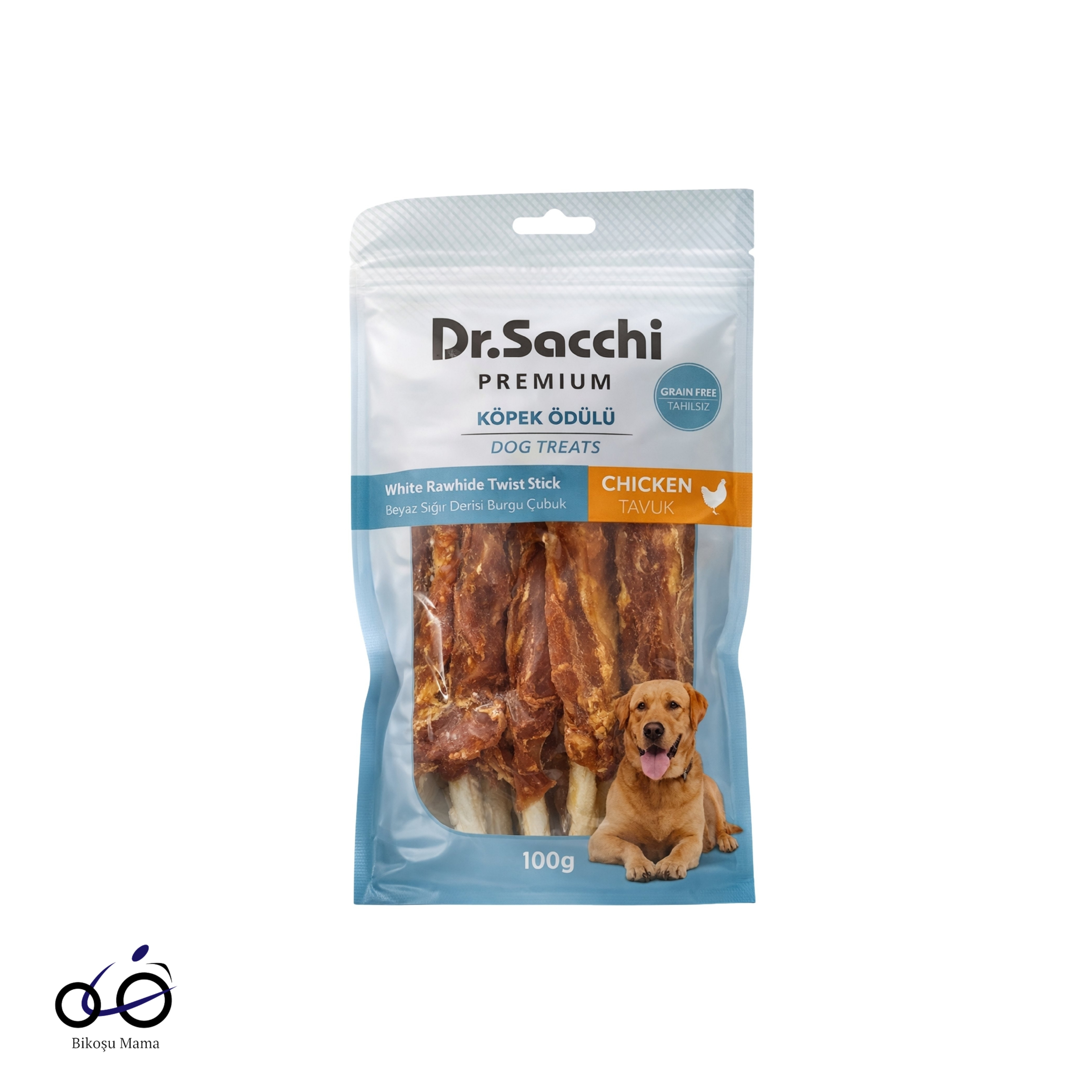 Dr.Sacchi Premium Tavuklu Beyaz Sığır Derisi Burgu Çubuk Tahılsız Köpek Ödülü 5'' 5'li 100gr