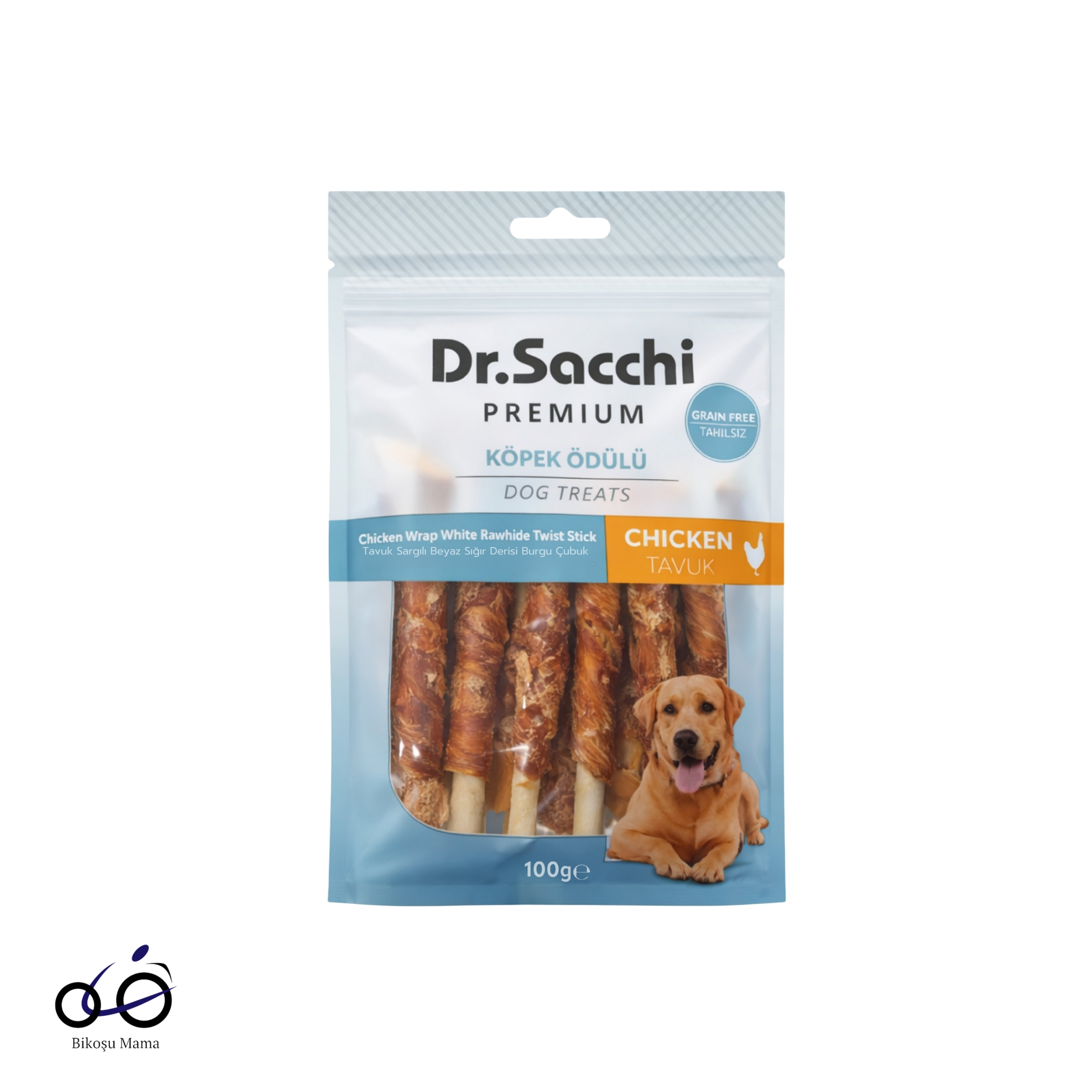 Dr. Sacchi Tavuk Sargılı İnek Derisi Sütlü Burgu Kemik Köpek Ödülü 100gr