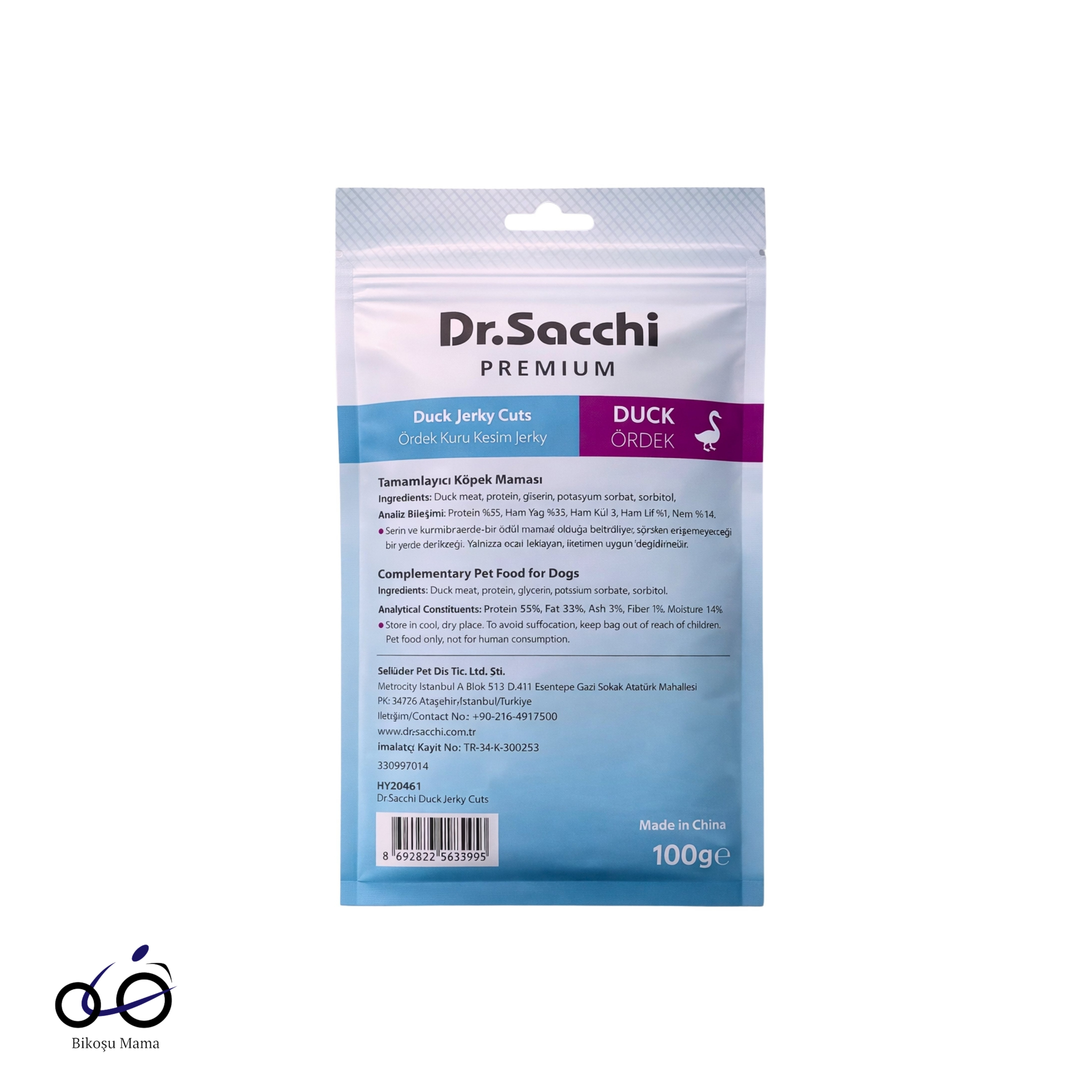 Dr.Sacchi Premium Ördek Kuru Kesim Jerky Tahılsız Köpek Ödülü 100gr