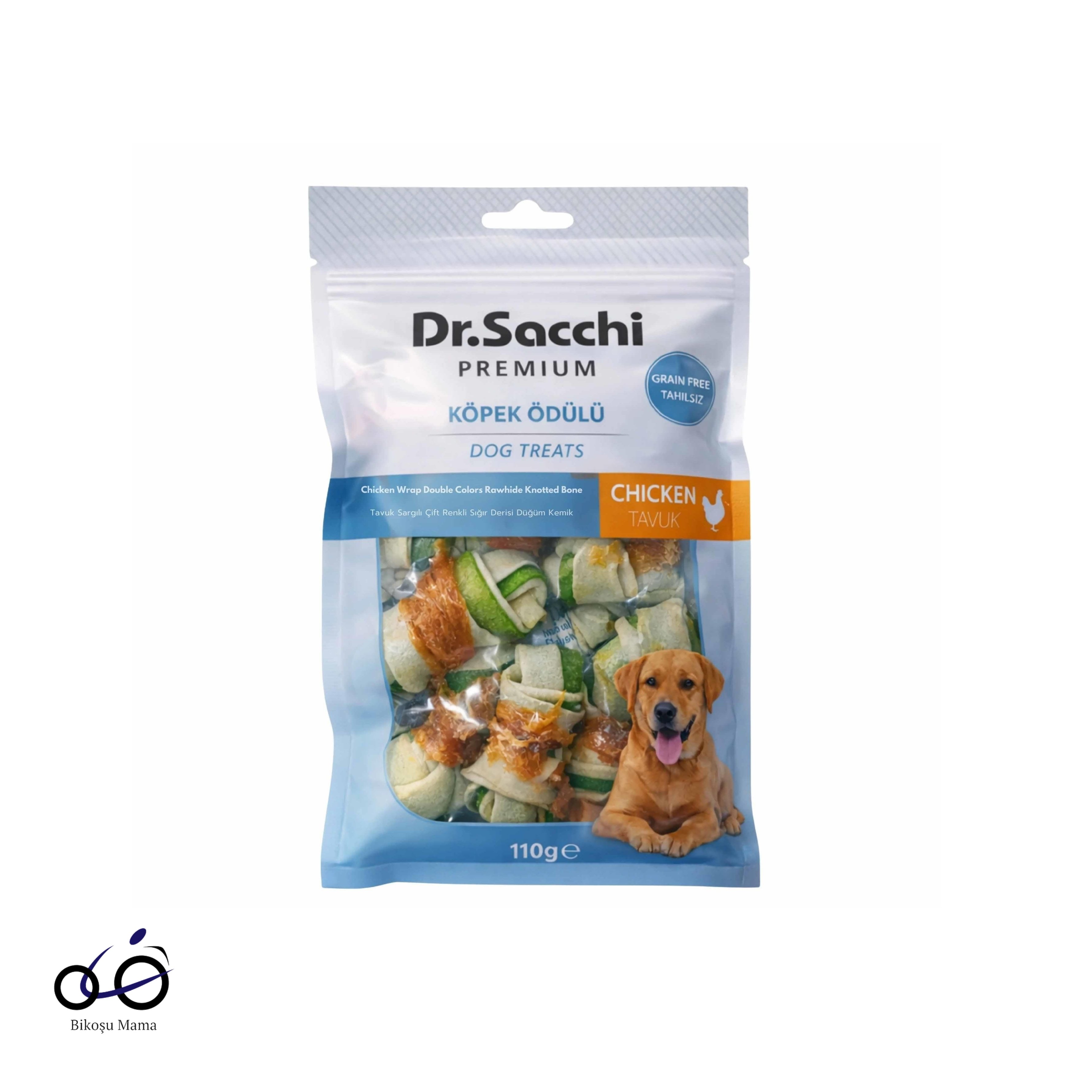 Dr. Sacchi Tavuk Sargılı Sığır Derisi Renkli Düğüm Kemik Köpek Ödülü 110gr