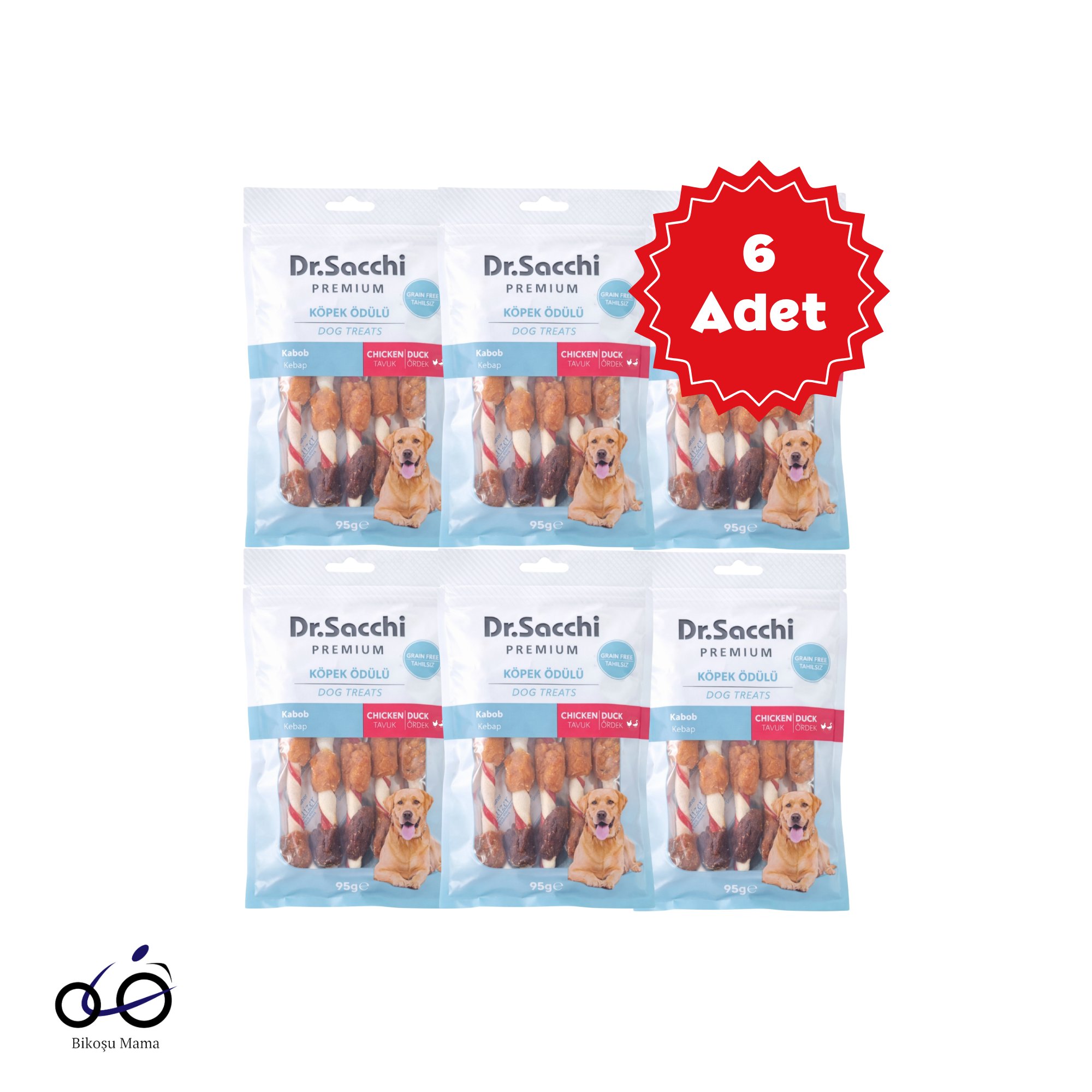  Dr.Sacchi Premium Tavuklu ve Ördekli Kebap Tahılsız Köpek Ödülü 5'' 5'li 95gr 6 Adet