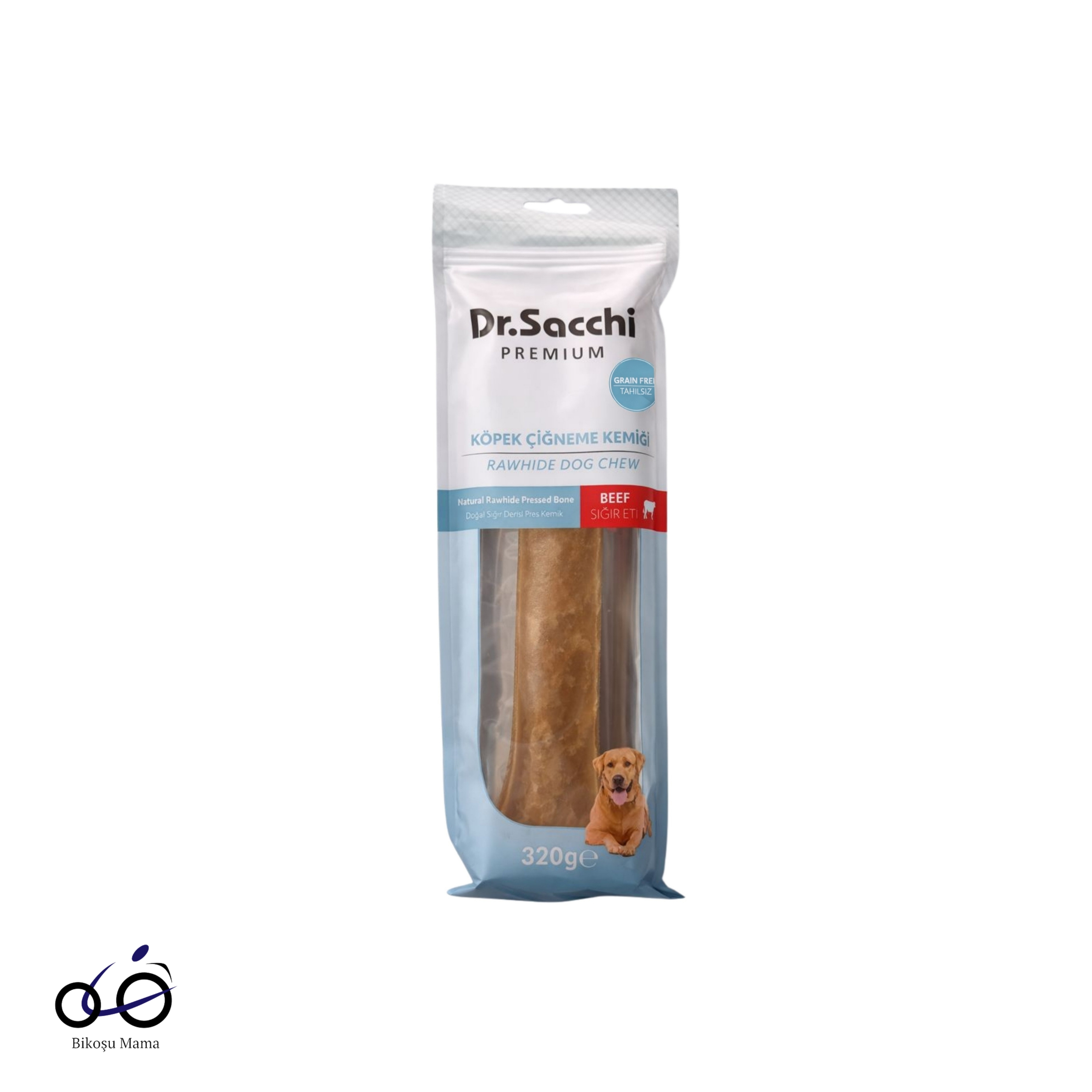Dr.Sacchi Premium Sığır Etli Doğal Sığır Derisi Press Kemik Tahılsız Köpek Ödülü 12'' 1'li 320gr