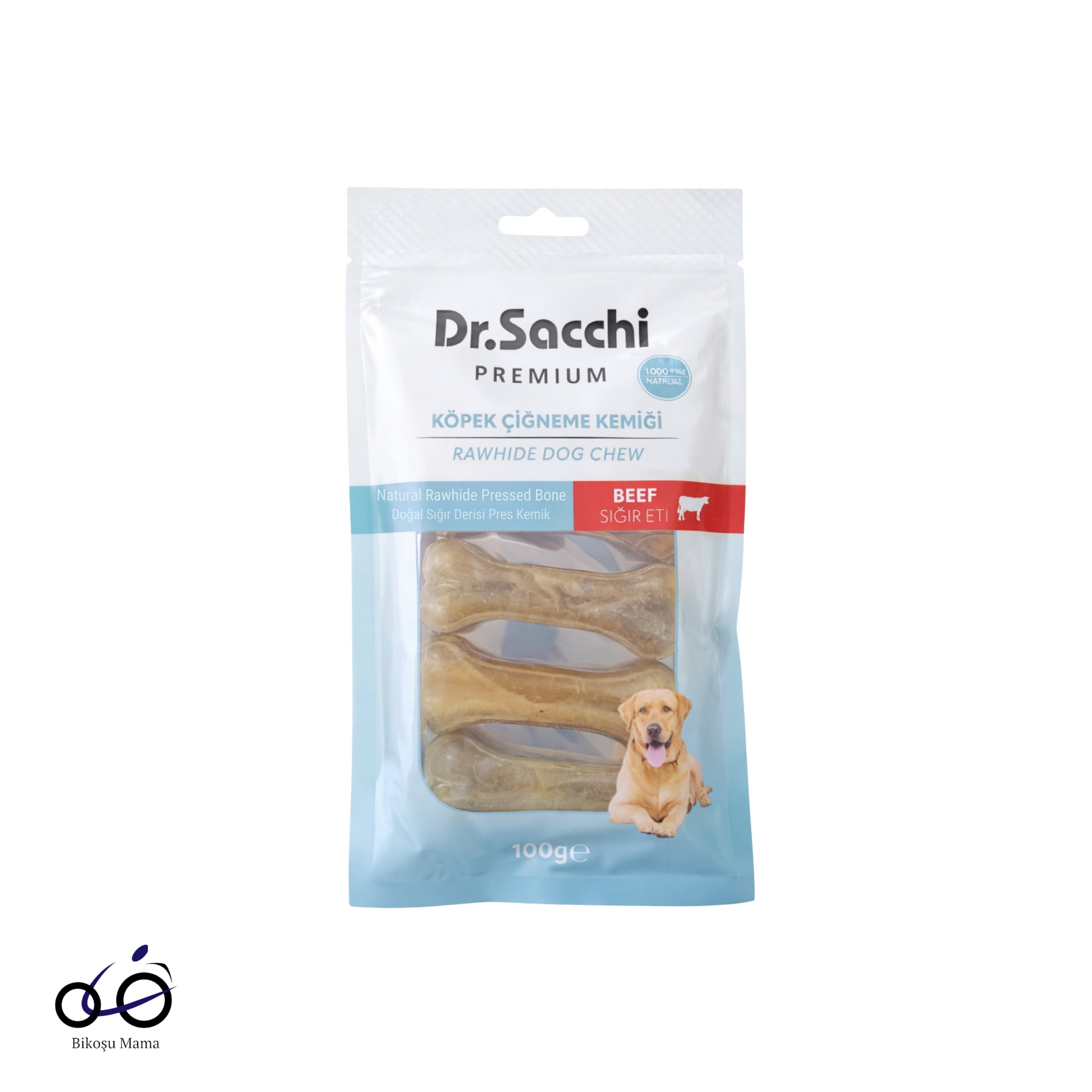 Dr.Sacchi Premium Sığır Etli Doğal Sığır Derisi Press Kemik Tahılsız Köpek Ödülü 3'' 5'li 100gr
