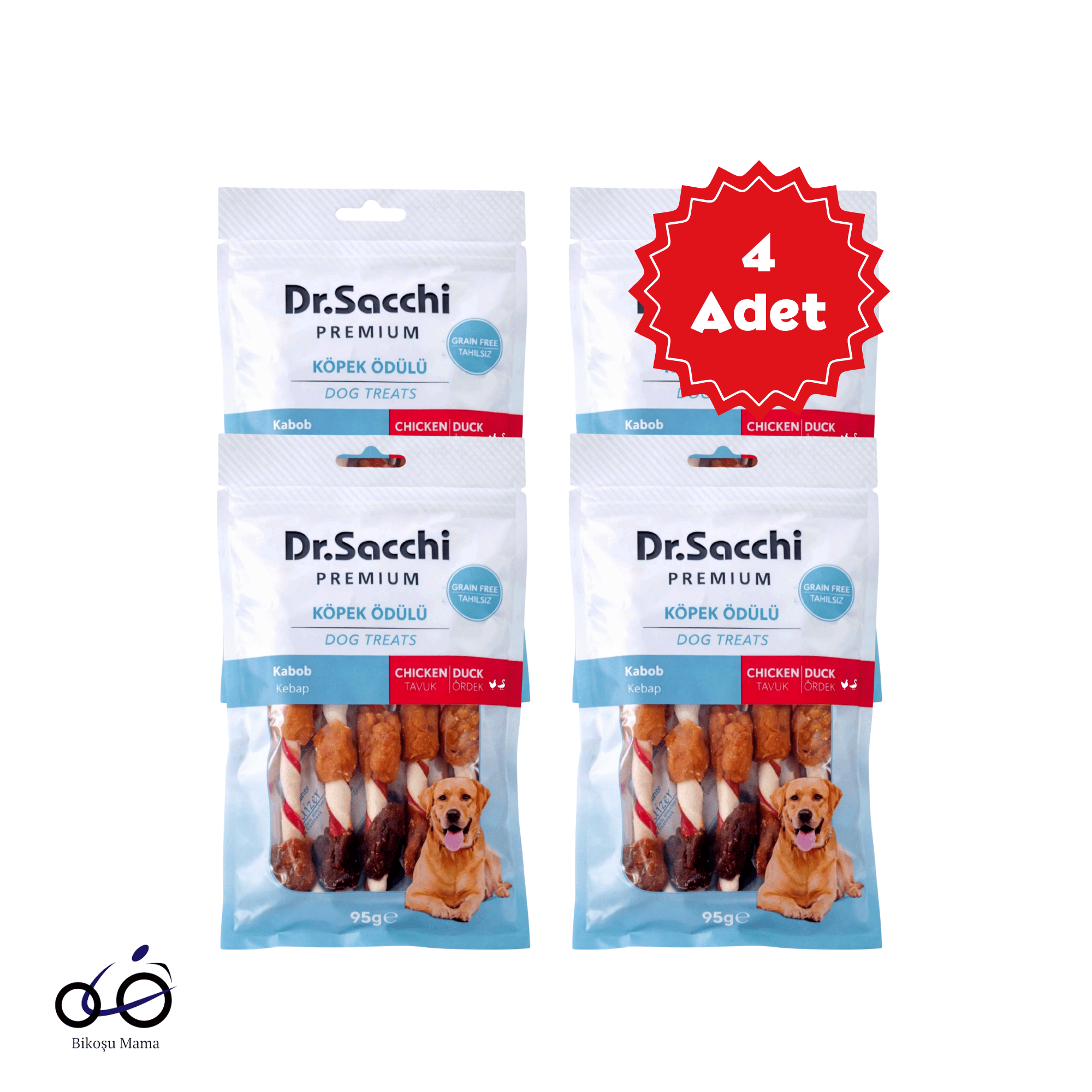  Dr. Sacchi Kebap Tavuk Ördek Sarılı Kemik Köpek Ödülü 100 g x 4 Adet