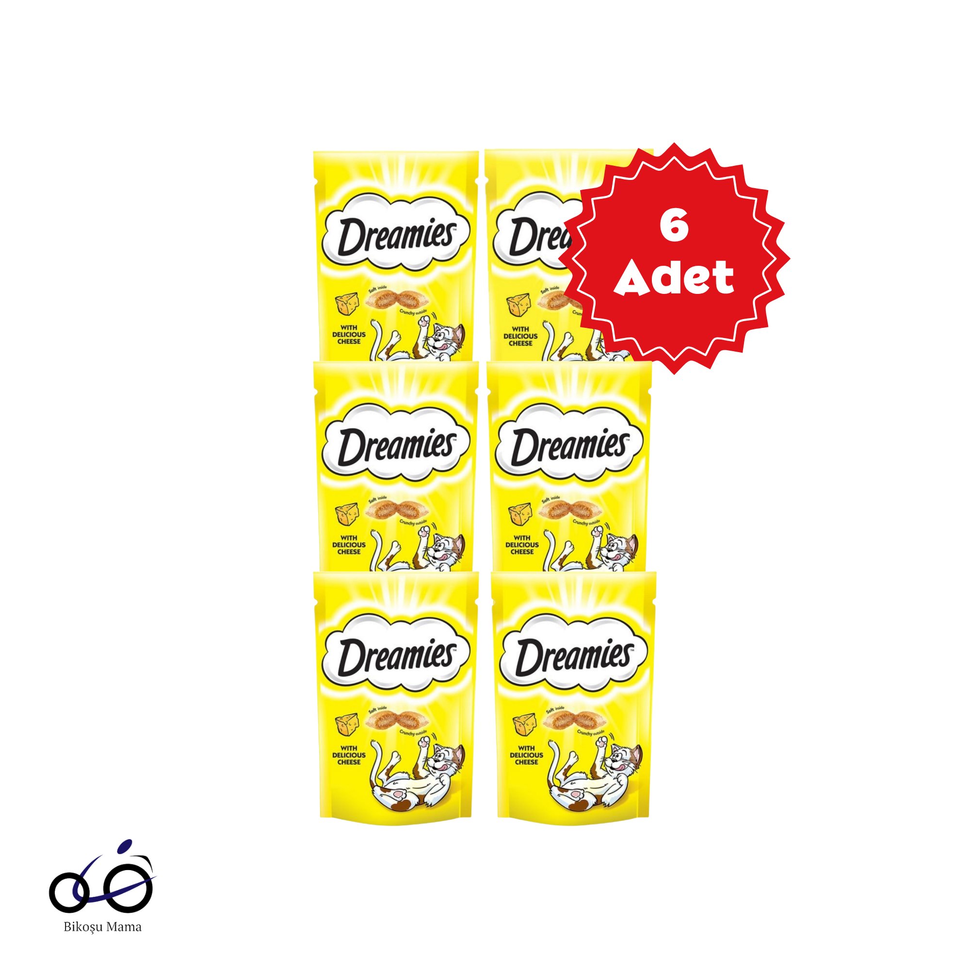 Dreamies Peynirli Kedi Ödül Bisküvisi 6x60g | Bikoşu Mama Dreamies İç Dolgulu Peynirli Kedi Ödül Bisküvisi 6x60gr