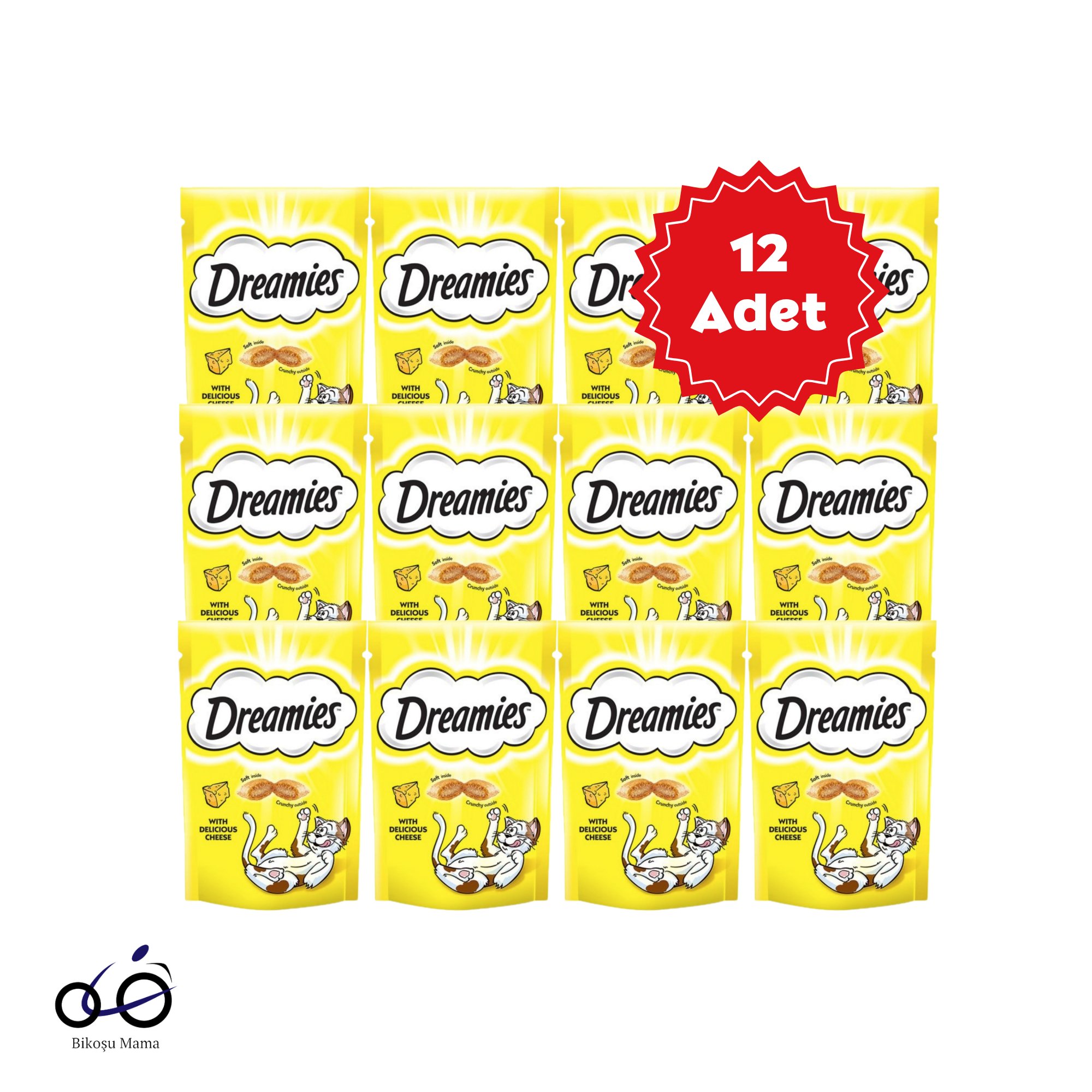 Dreamies Peynirli Kedi Ödül Bisküvisi 12x60g | Bikoşu Mama Dreamies İç Dolgulu Peynirli Kedi Ödül Bisküvisi 12x60gr