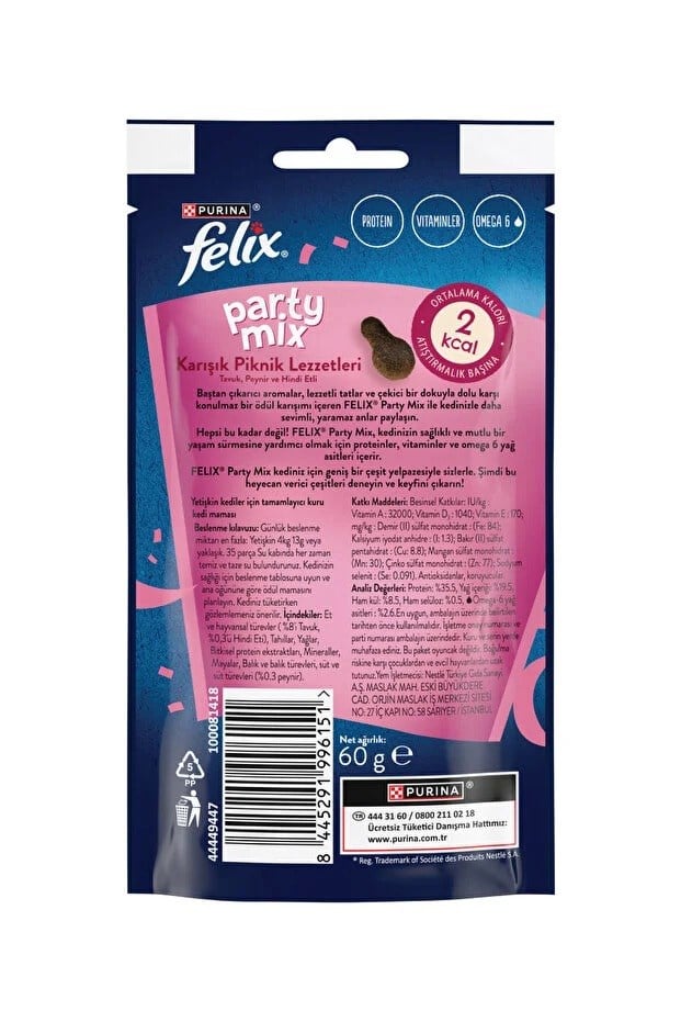  Felix Party Mix Original Karışık Piknik Lezzetleri Kedi Ödül Maması 60gr x 8 Adet