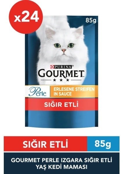 Gourmet Perle Parça Etli Izgara Sığır Etli Yetişkin Kedi Konservesi 26X85gr | Kedi Konserve Mamaları   Gourmet Perle Parça Etli Izgara Sığır Etli Yetişkin Kedi Konservesi 24X85gr