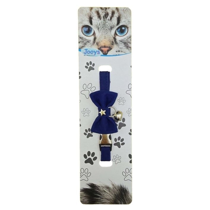 Jooys Kadife Zilli Papyonlu Kedi Boyun Tasması Lacivert