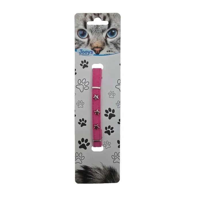  Jooys Kadife Zilli Yıldızlı Kedi Boyun Tasması Pembe