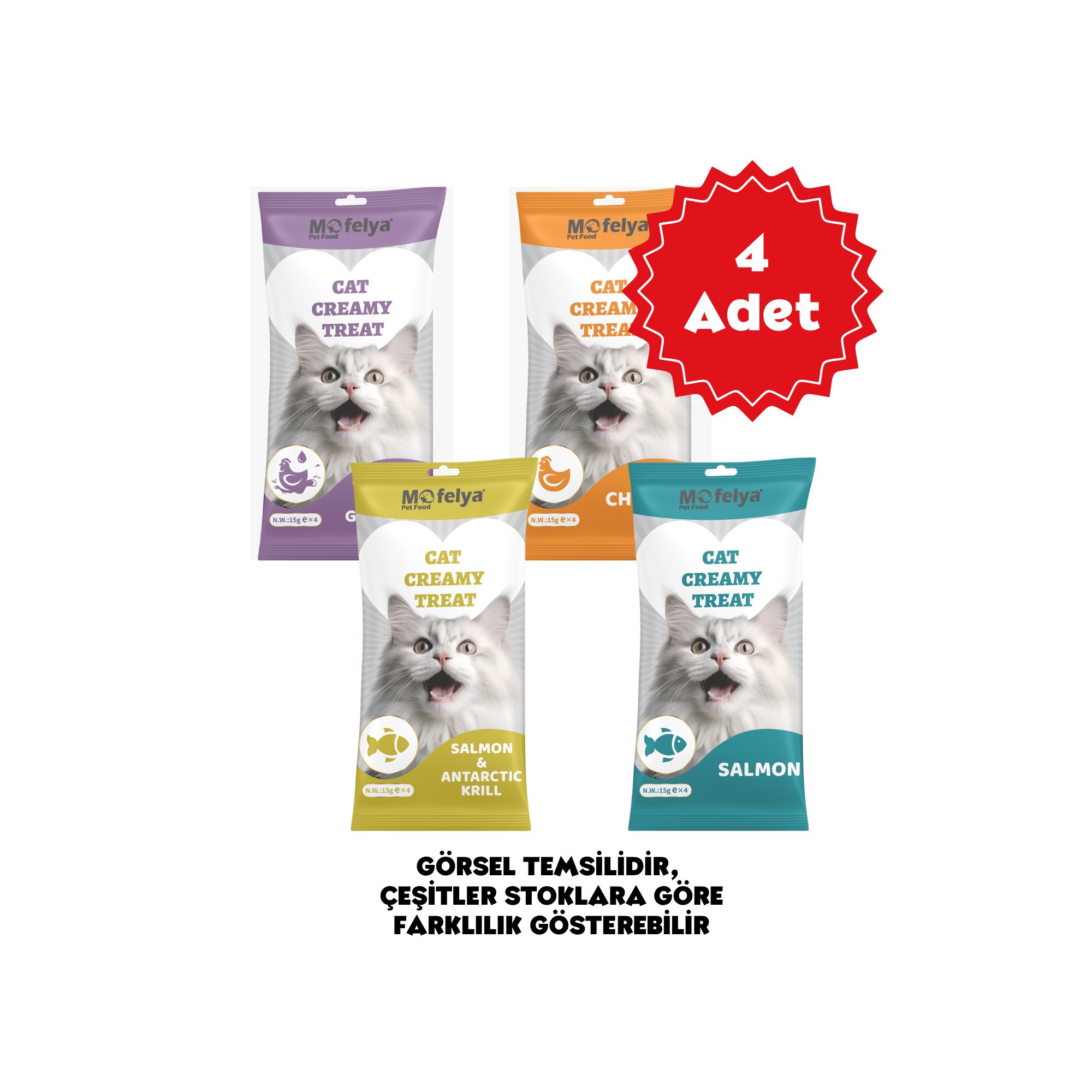  Mofelya Karışık Kedi Ödül Kreması 4x15gr 4 Paket