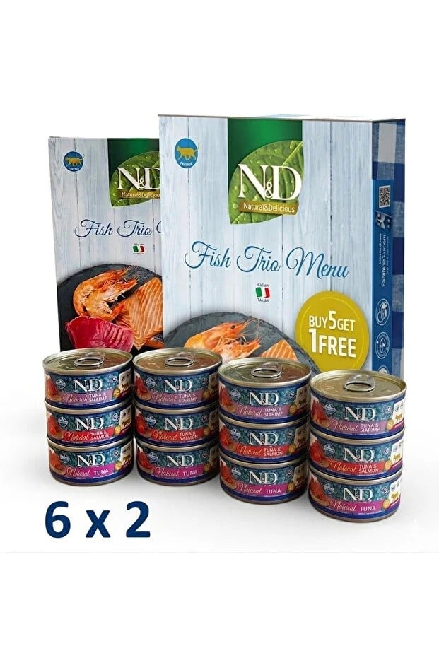  N&D Natural Somonlu & Karidesli Kedi Konservesi 70 Gr 6 Adetli Kutu x 2 Adet