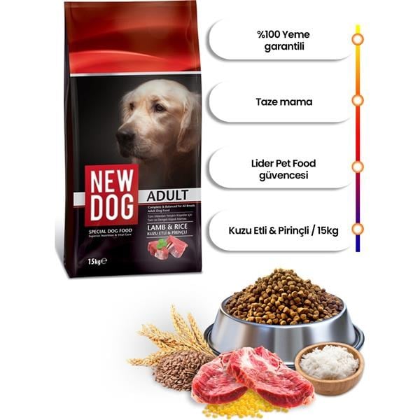  NEW DOG KUZU ETLİ PİRİNÇLİ YETİŞKİN KÖPEK MAMASI 15 KG