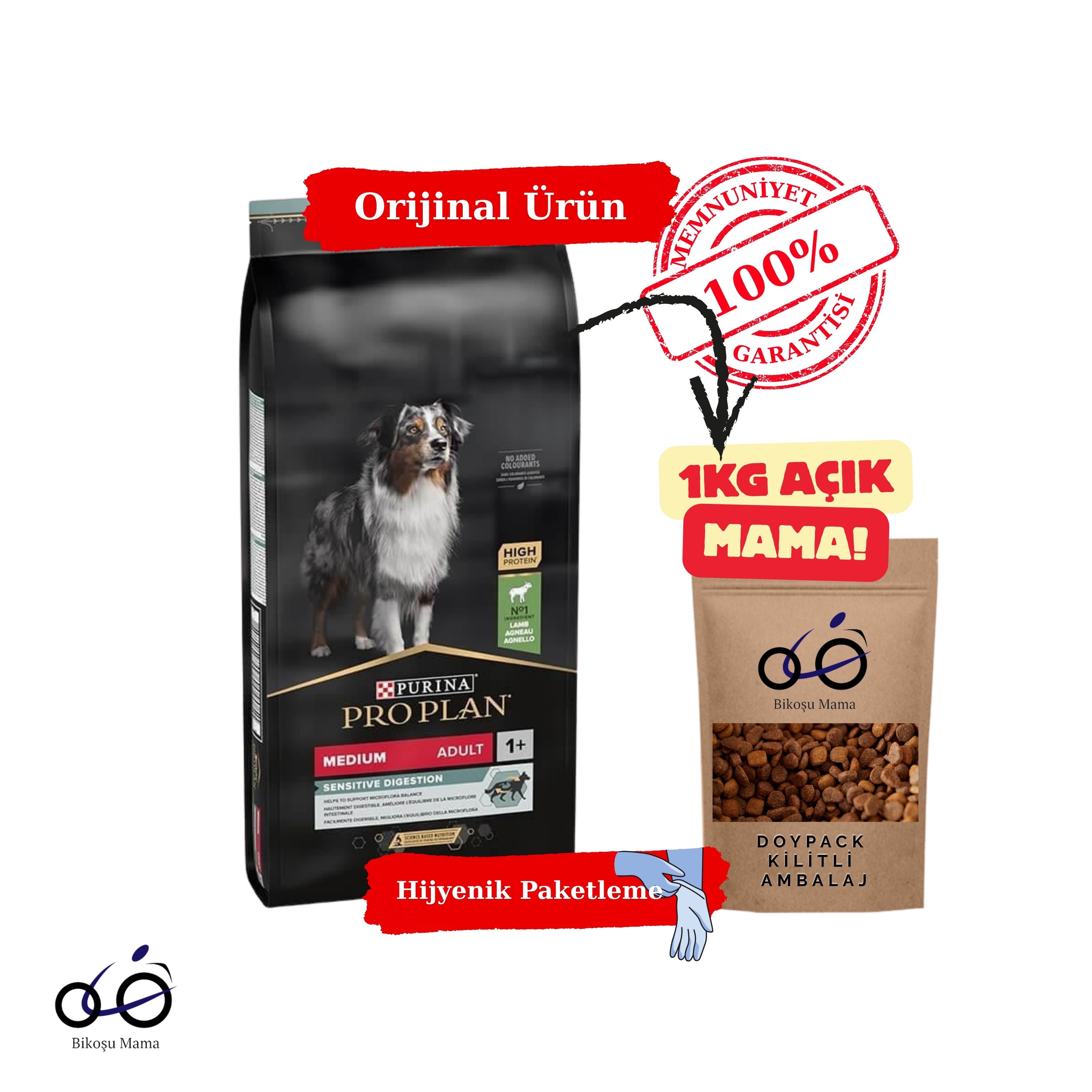 Pro Plan Medium Sensitive Digestion Kuzulu ve Pirinçli Orta Irk Yetişkin Köpek Maması 1kg (AÇIK MAMA)