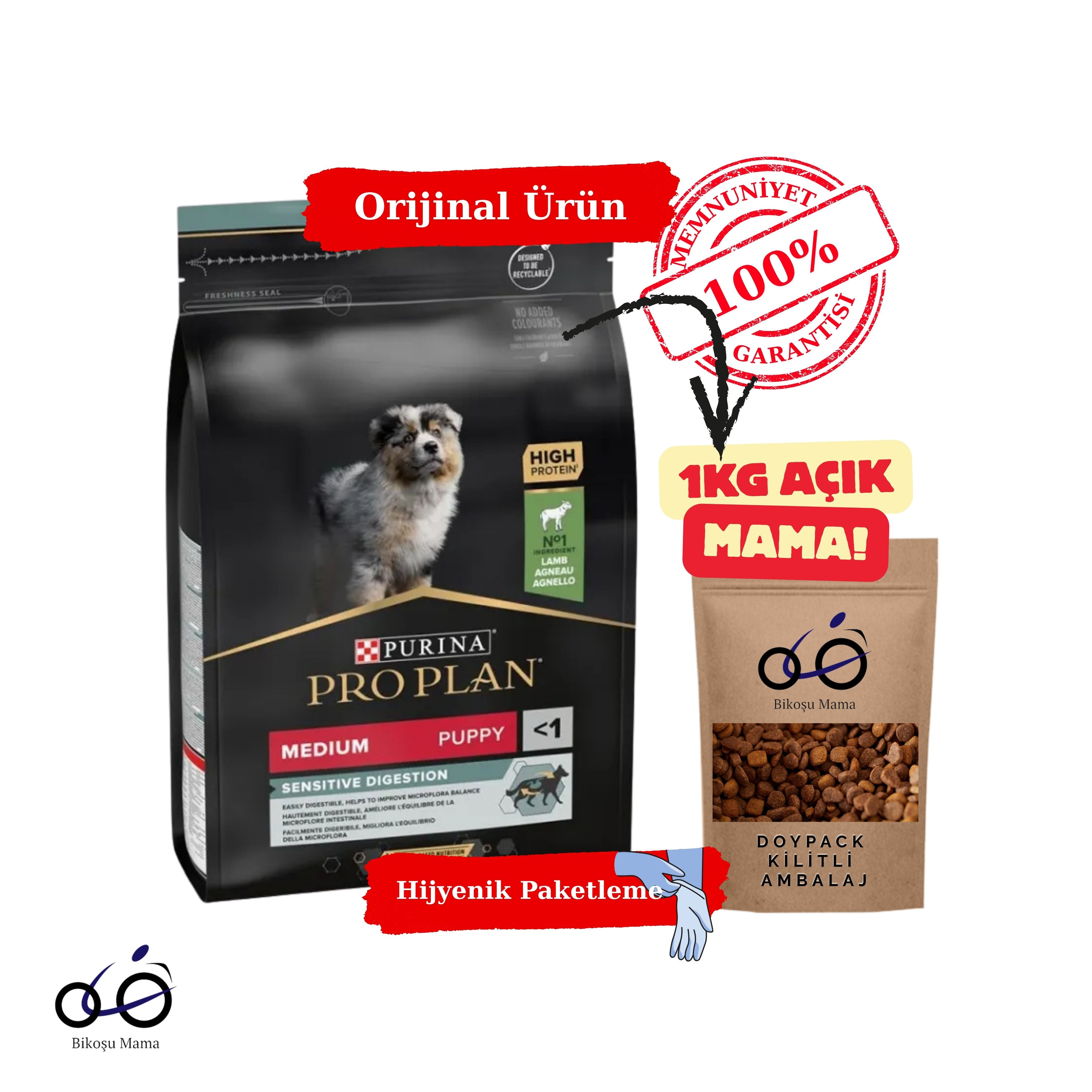 Pro Plan Medium Sensitive Digestion Kuzulu ve Pirinçli Orta Irk Yavru Köpek Maması 1kg (AÇIK MAMA)