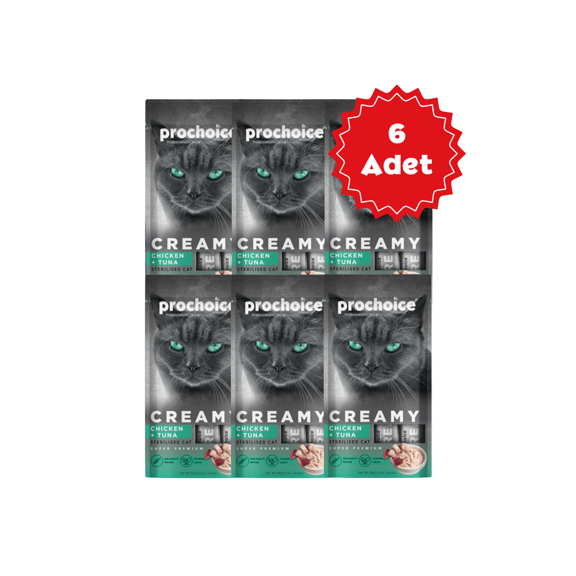  Prochoice Creamy Kısırlaştırılmış Kediler İçin Tavuklu ve Tuna Balıklı Sıvı Ödülü 4x15gr X 6 Adet