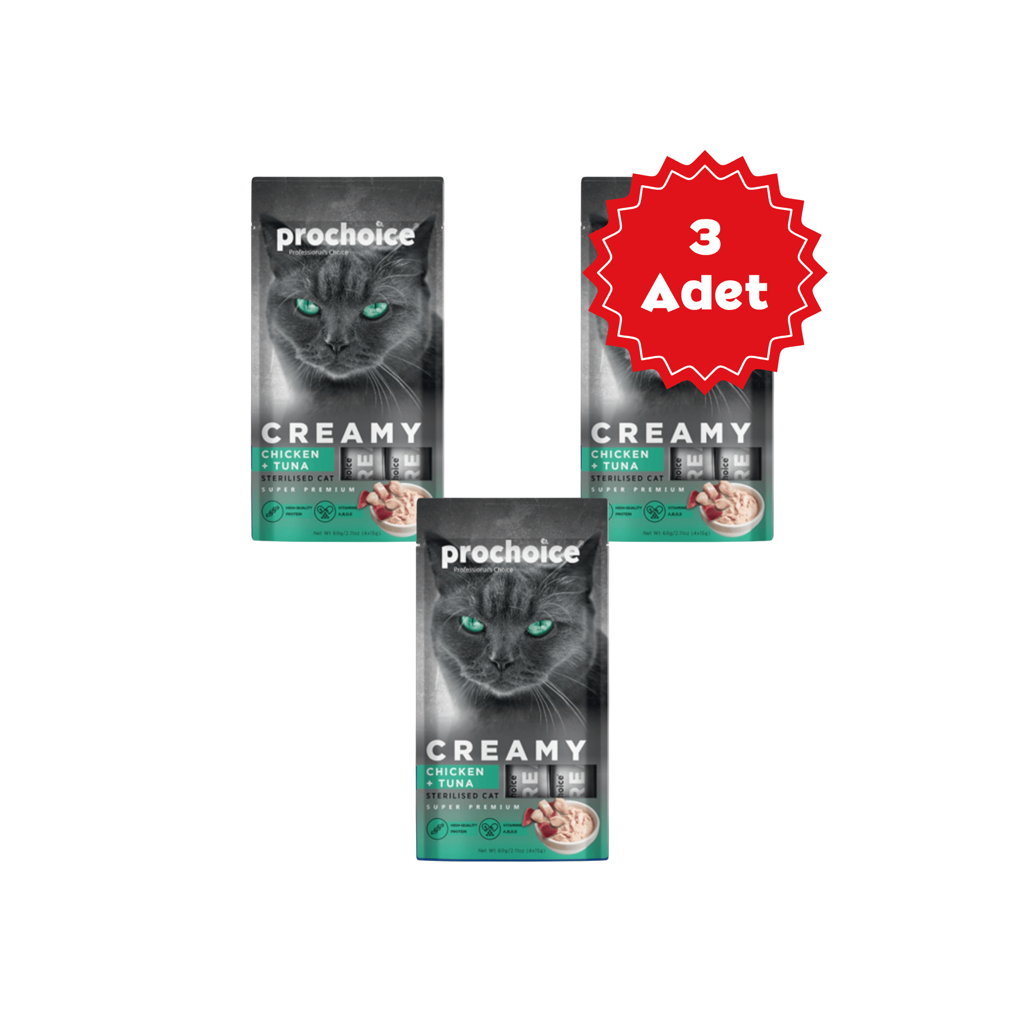  Prochoice Creamy Kısırlaştırılmış Kediler İçin Tavuklu ve Tuna Balıklı Sıvı Ödülü 4x15gr x 3 Adet