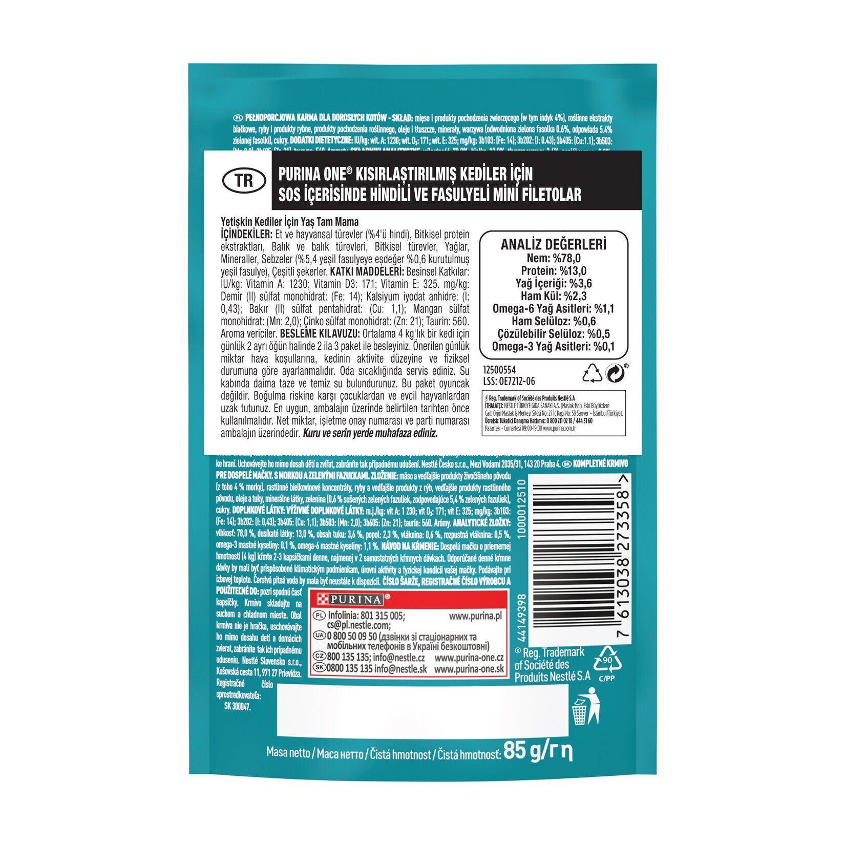  Purina One Kısır Hindili Yaş Kedi Maması 85gr